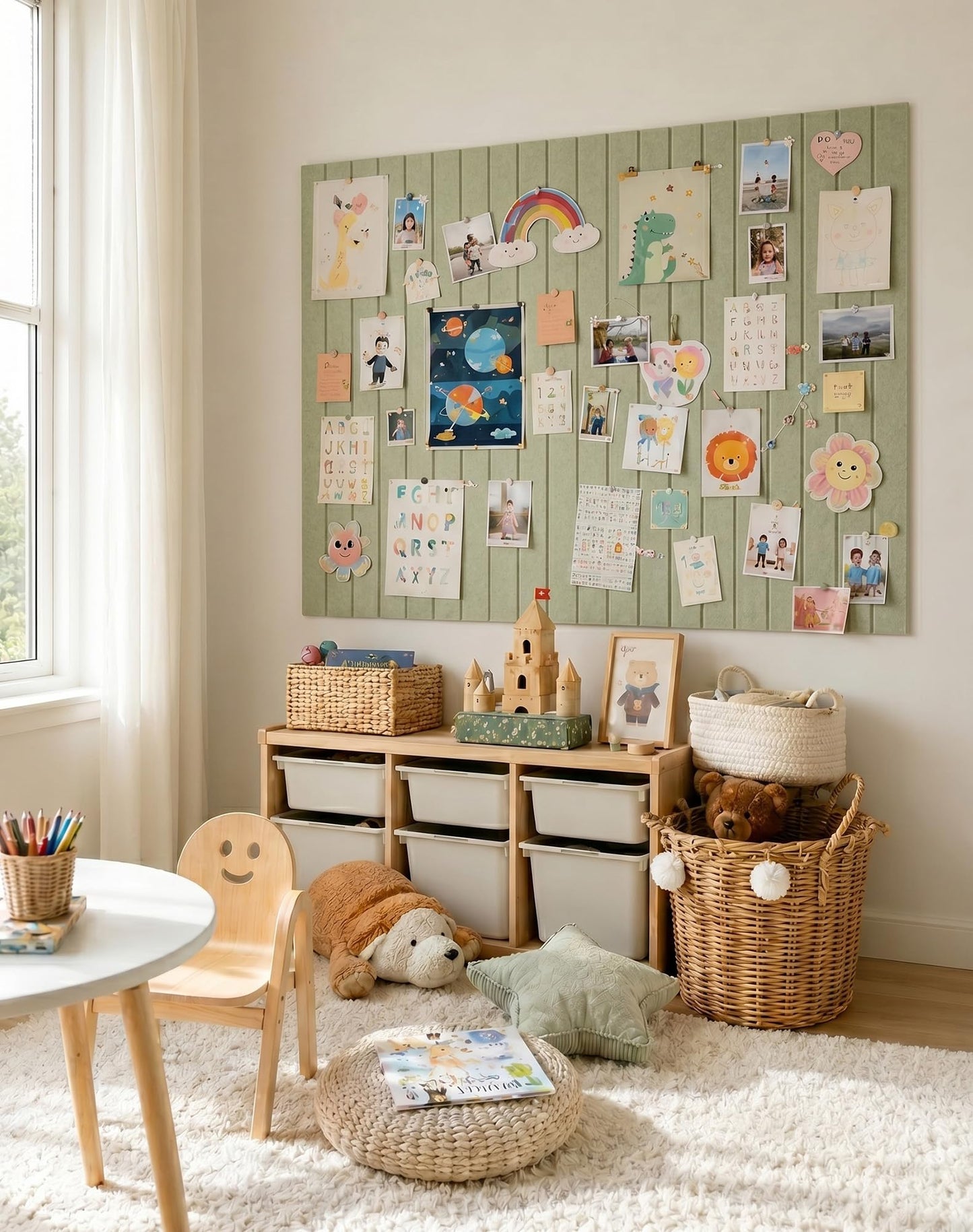 Aothia 12-Pack Felt Bulletin Board Tiles, 48x36 Modular Pin Board for Walls, 0.2" Thick Cork Board Alternative for Office & Classroom, 70 Adhesive Tabs & 40 Pushpins Included(Sage Green)