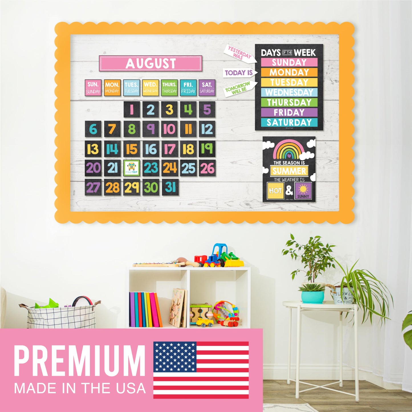 Hadley Designs Classroom Calendar Set Bulletin Board Decorations - Chalkboard School Calendar for Classroom Decor, Kindergarten Preschool Elementary Teacher Must Haves, Homeschool & Daycare Essentials