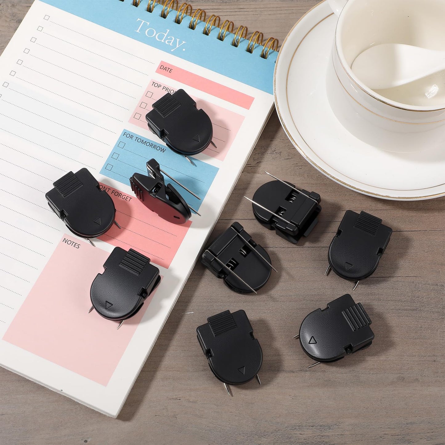 xozeooeu 70 Pcs Cubicle Clips for Fabric Walls, Black Plastic Office Partition Panel Clips with Stainless Steel Pins for Notes, Photos, and Memos (1.38” x 0.98”)