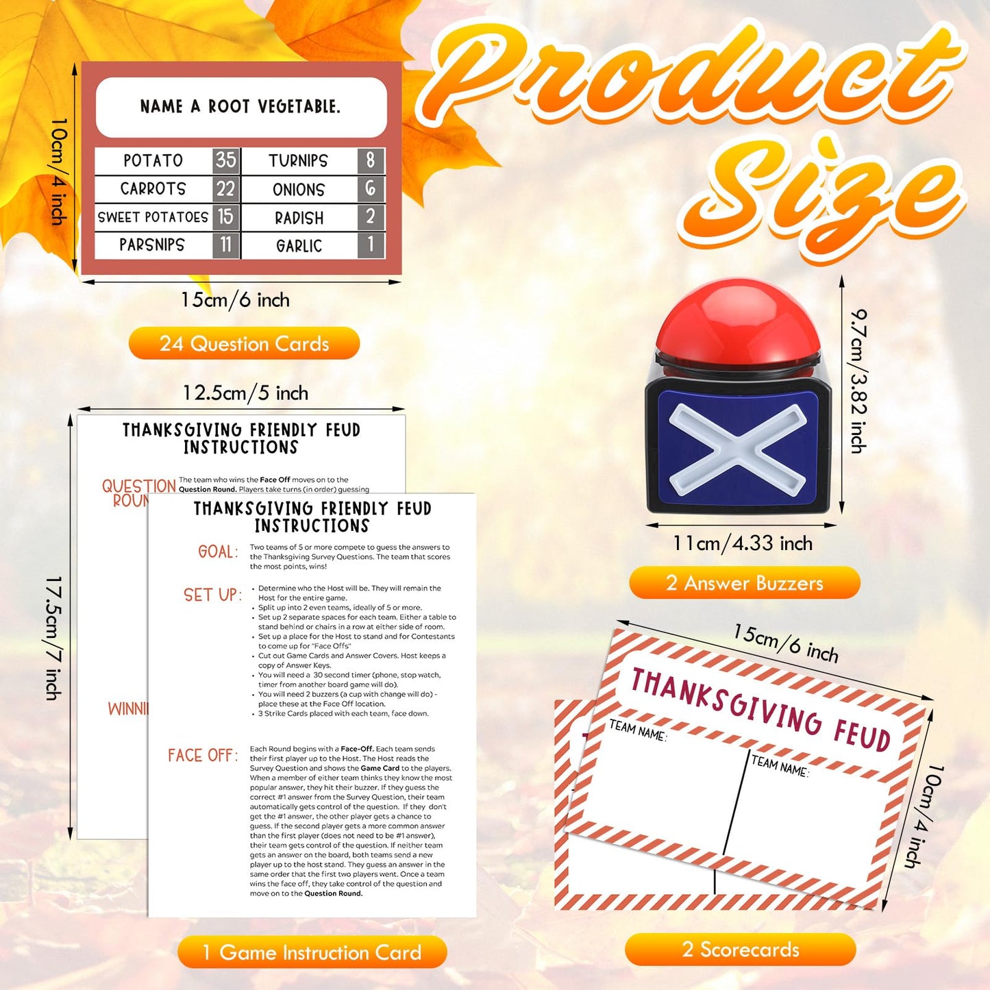 Syhood Thanksgiving Friendly Feud Card Game with 2 Answer Buzzers, Friendsgiving Trivia Quiz Game for Family, Party Night Activities for Adults, Office, Large Group and Team Building