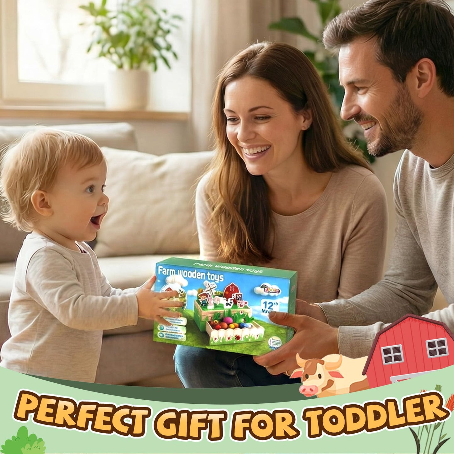 Montessori Toys for 1-3 Year Old | Wooden Animal Farm Toddler Toys | Shape Sorting Educational Learning Fine Motor Skills | 1st First Birthday Gifts Easter for Girl&Boy