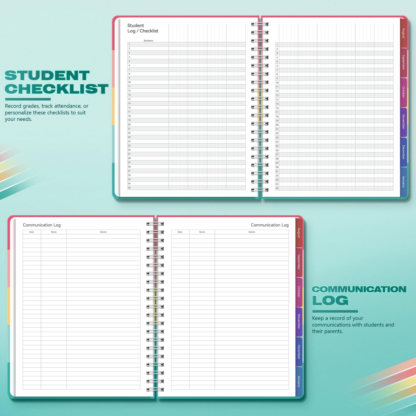 Teacher Lesson Planner 2026-2027 Academic Year, Aug 2026-Jul 2027, Deluxe 26-27 Lesson Plan Book for Teachers Supplies & Homeschool Planner with Pocket & Monthly Tabs, 8.5" x 11", Happy Stripes
