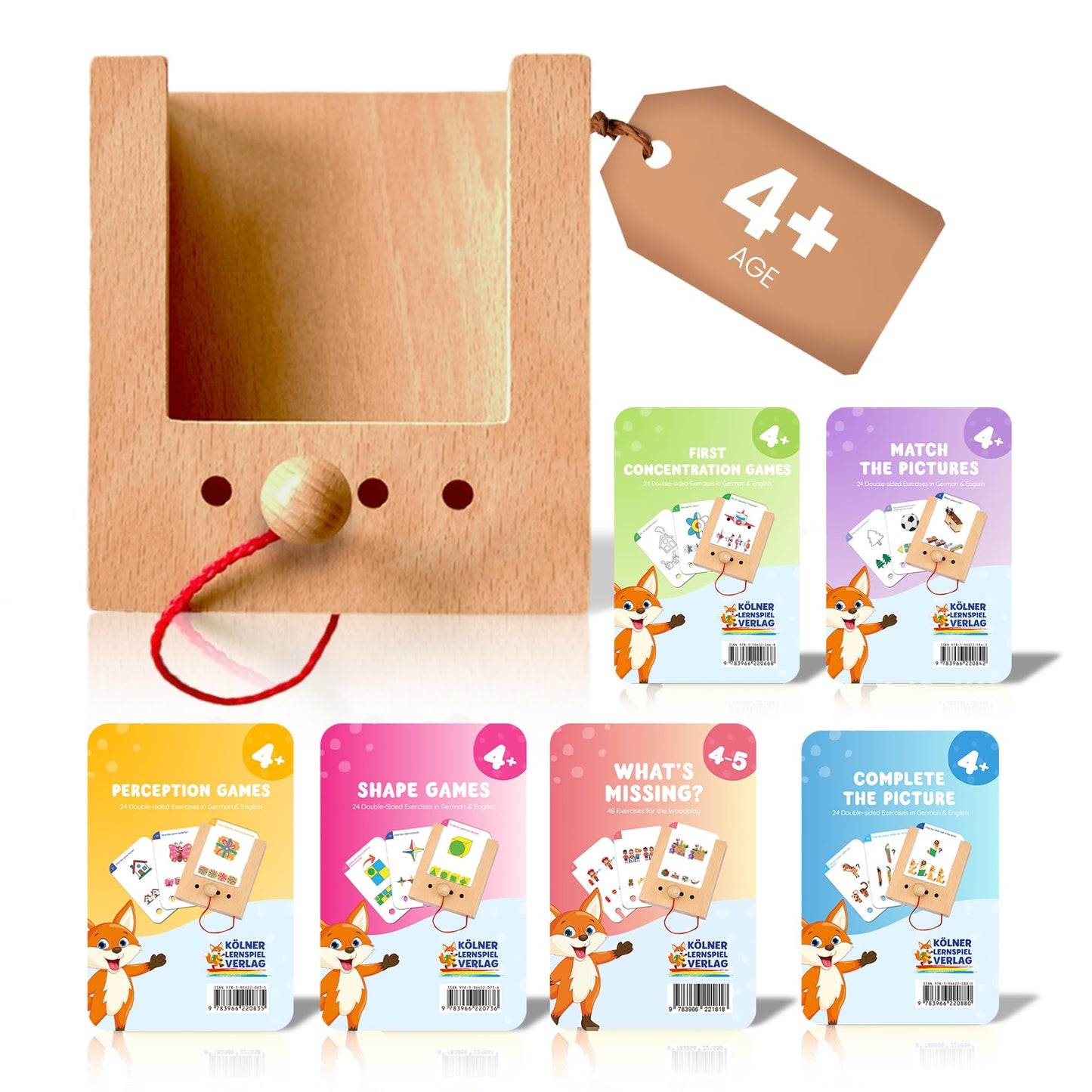 Puncho Educational Screen-Free 144 Flash Cards with 288 Learning Exercises – Wooden Montessori Matching Game for Toddlers – Mechanical Sensory Toy with 6 Card Sets & Self-Correcting Box – Kids Ages 4+
