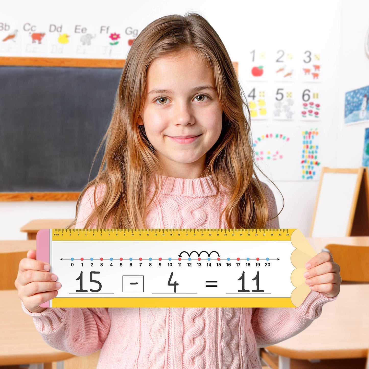BrightenKidz 26 Pack Pencil Shape Number Line Dry Erase Boards 14"x4" Math Manipulatives for Kindergarten, Students, Classroom Must Haves