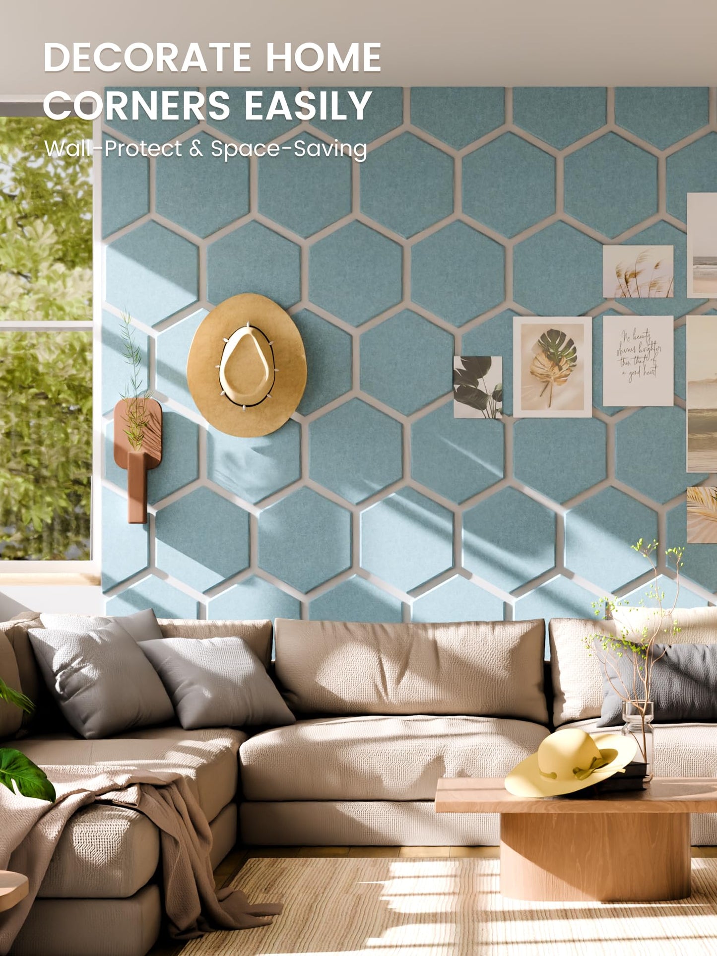 Fluxynara Hexagon Cork Board Alternative for Walls Decor-12-Pack Felt Bulletin Board Tiles,with 30 Pushpins,70 Adhesive Tabs for Office,Classrooms & Home Pin Board Felt Board-Teal Blue