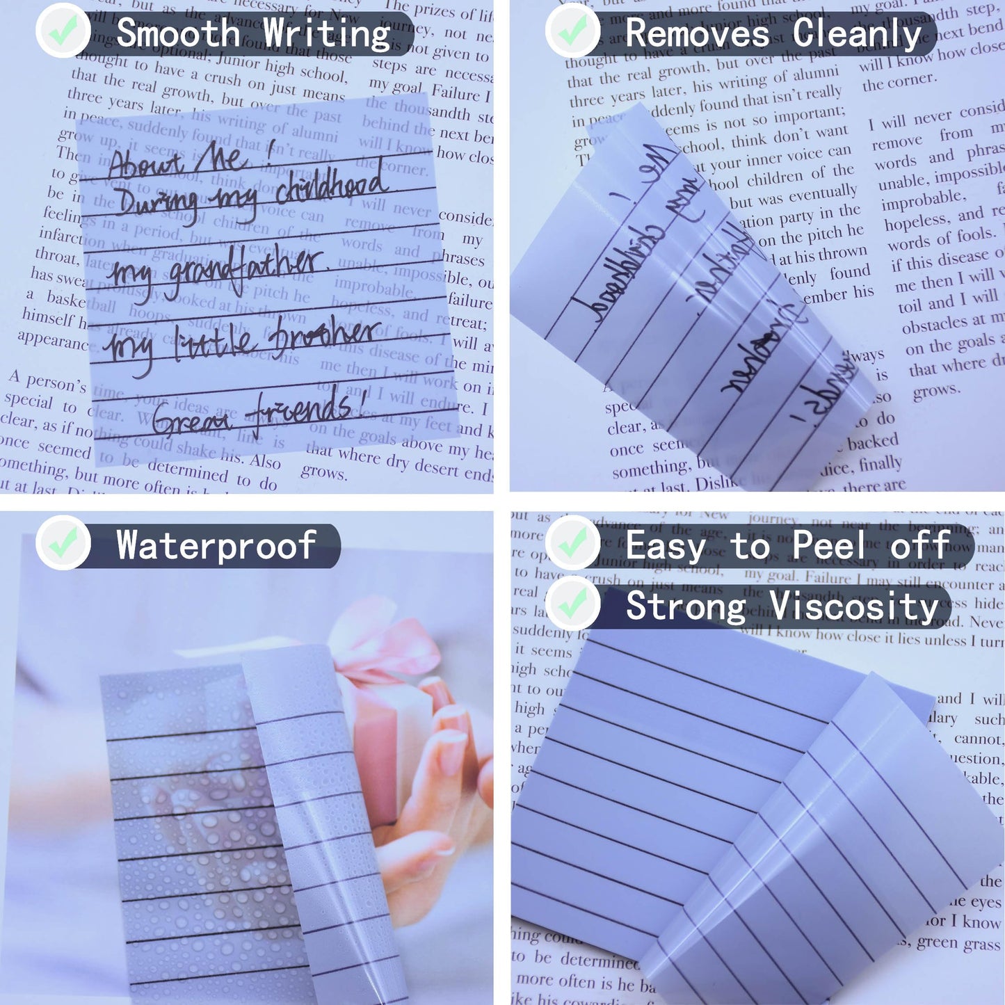 YOUDEFUL 800Pcs Transparent Sticky Notes, 3"x3" Clear Sticky Notes with Lined, Waterproof Translucent Sticky Note Pads for Books Annotation, Clear Post it Notes for Bible Study, School, Office