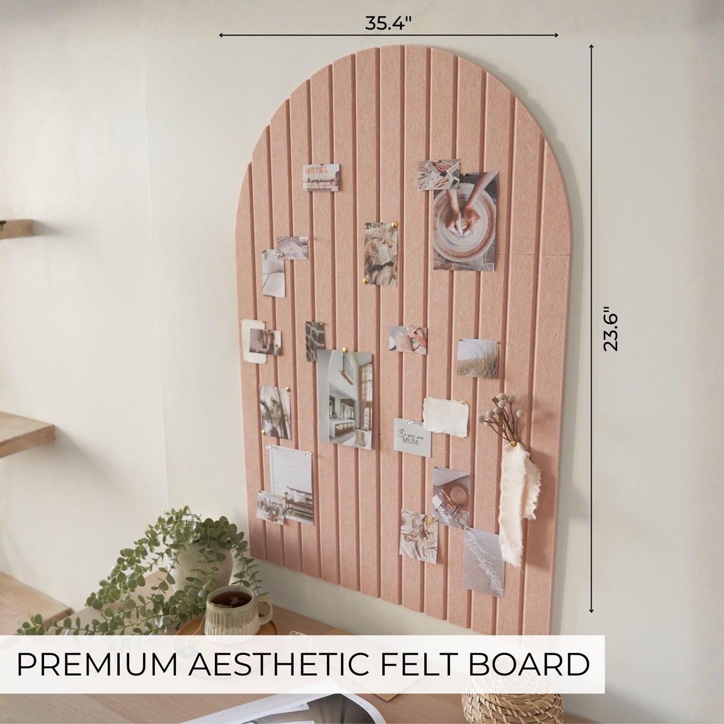 Large Arched Felt Bulletin Board - Stylish Perfectly Sized 35" x 24" Cork Board Alternative for Office & Wall Decor – 6 Customizable Adhesive Tiles with Pins are Perfect to Display Your Photos