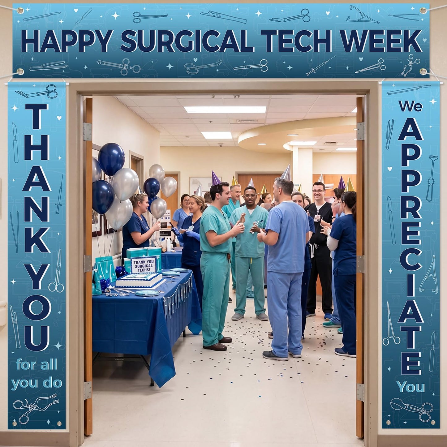 Fanfanwin 3 Pcs Happy Surgical Tech Week Banner We Appreciate Thank You Celebrate with Surgical Tech Week Party Decor Doctor Staff Party Supplies for Hard Work Nurse Doctor