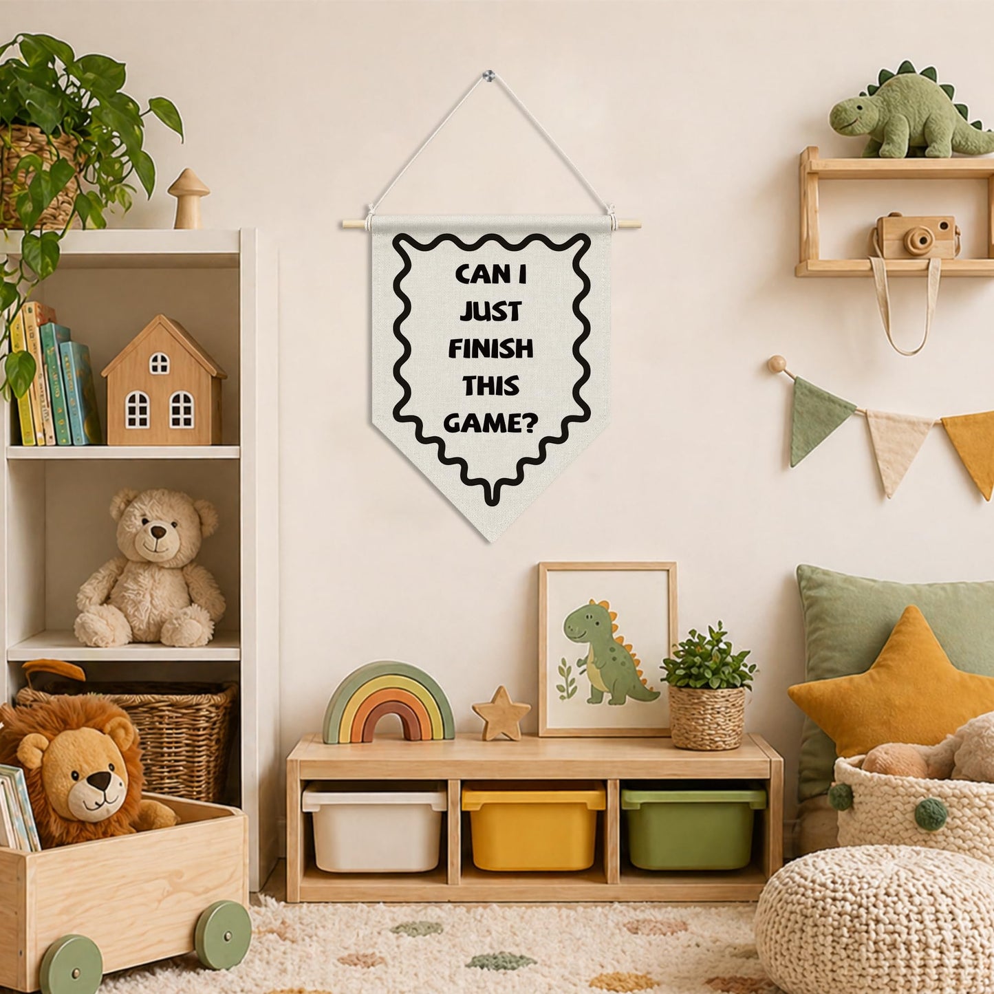 RUKUPA Video Game Room Wall Art Decor, Boys Room Hanging Pennant Flag, Can I Just Finish This Game Minimalist Gaming Wall Art Poster Hanger for Kids Teen Boys Bedroom Playroom Decor, 11x15 Inch