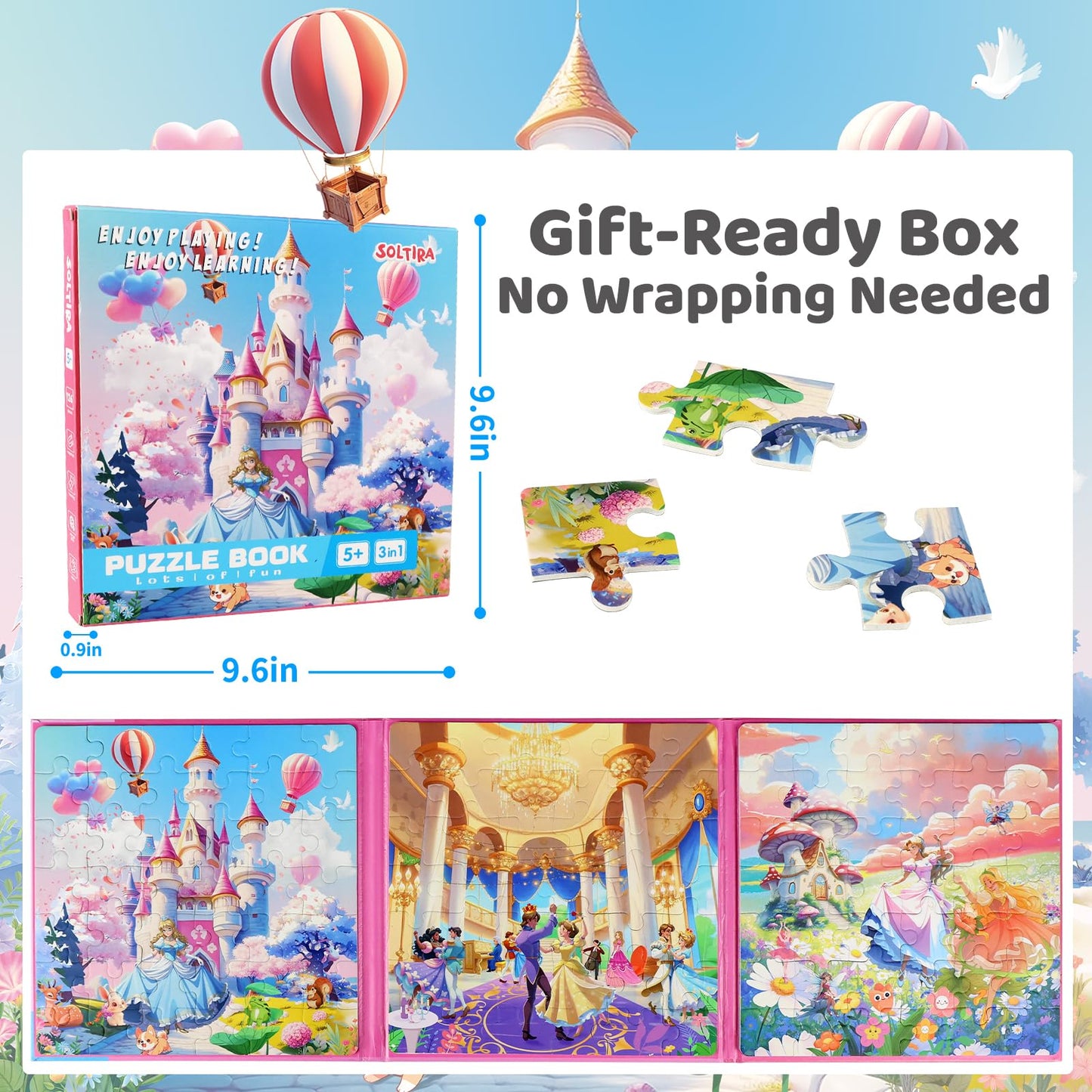 Princess Magnetic Puzzles for Girls 4-6 3 * 42 PCS Unicorn Mermaid Princess Themes Puzzle Magnetic Puzzles for Girls 5-6 Travel Puzzles or Airplane/Car/Road Trip Gift Toys for Girl 6-8 Years Old