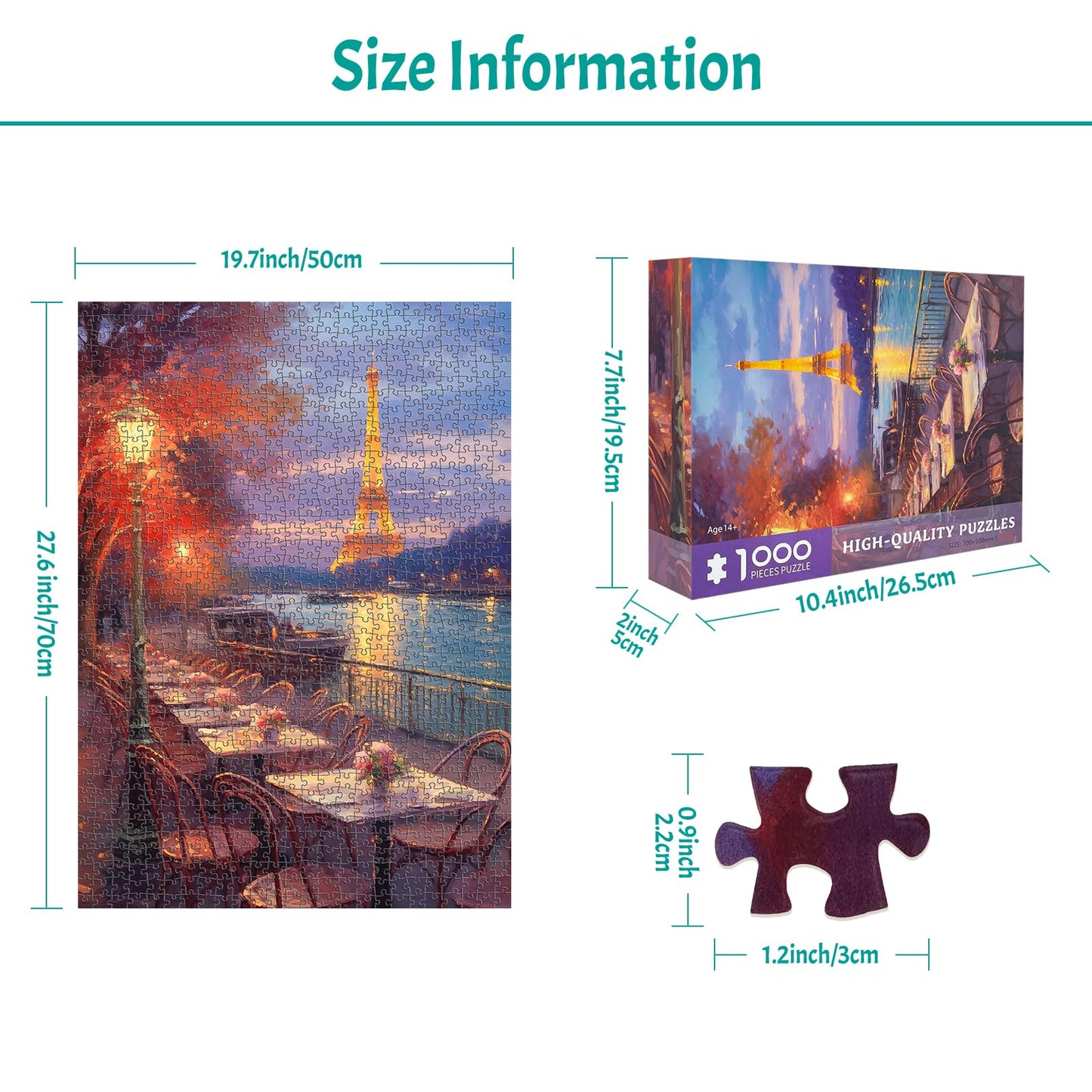 MBOQIU 1000 Piece Puzzle for Adults - Paris Riverside Puzzles for Adults 1000 Pieces, Letters on Back, Paris Night View Jigsaw Puzzle, Challenging Puzzles for Teens Seniors - 27.6 x 19.7 inches