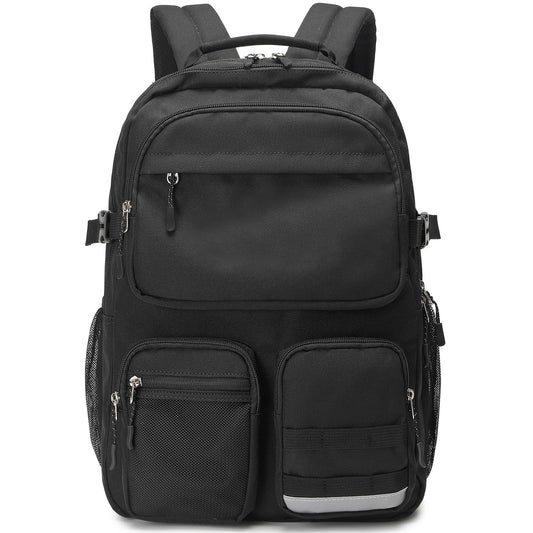 Lohol Water Resistant Backpack with Multifunctional Pockets for Teens, Durable Bookbag fits 15.6 inch Laptop for School Travel College, 25L (Black)