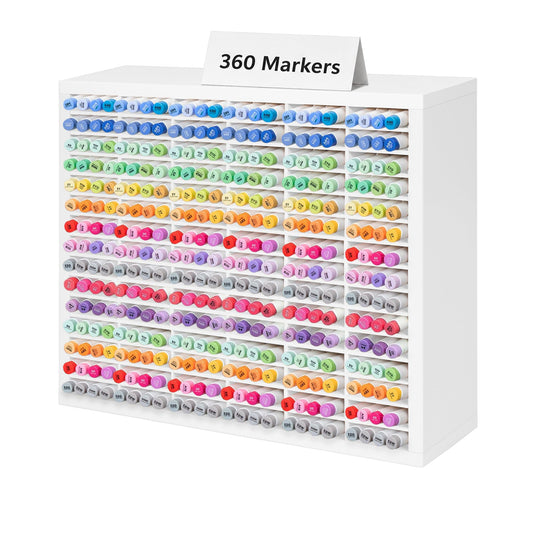 PROLEE Marker Storage Organizer for 360 Markers,Wooden Alcohol Marker Holder with 90 Slots,Markers Pens Pencils Art Supply Storage Rack for Desk Home Classroom Office Decor, White