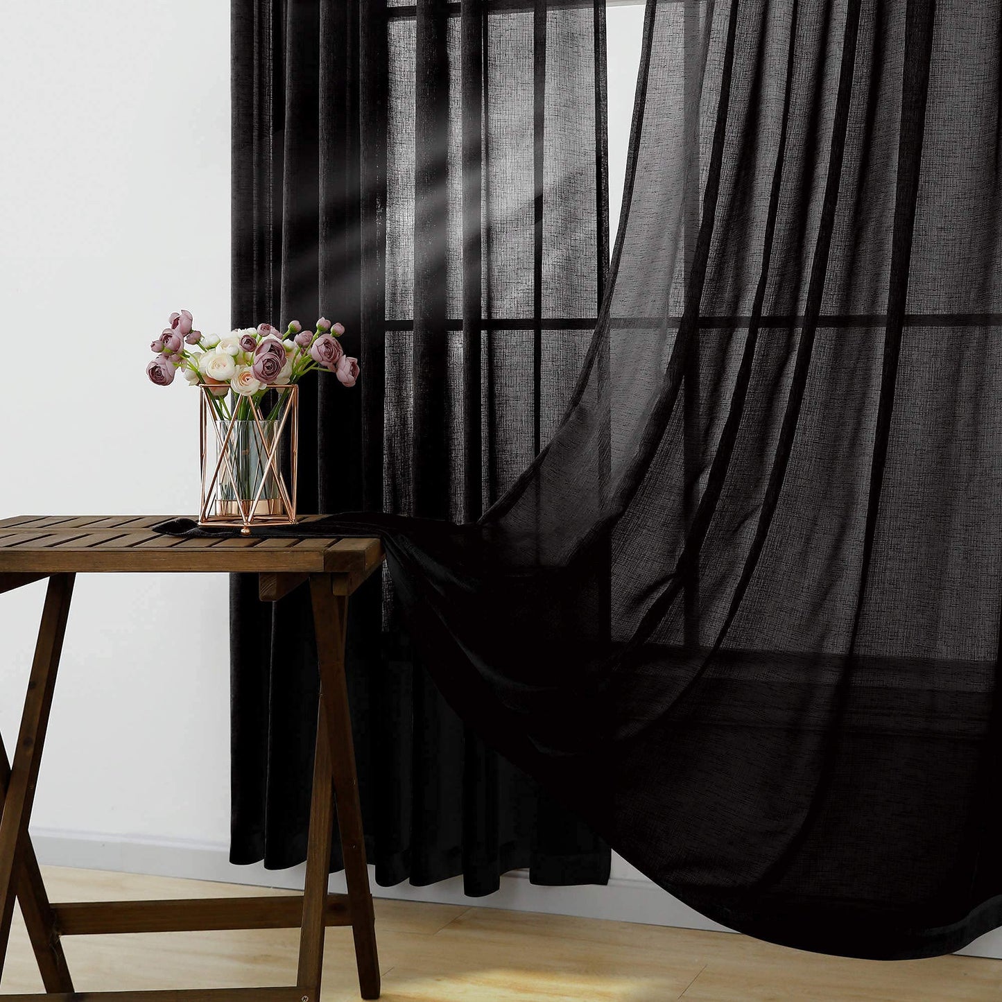 KOUFALL Short Halloween Curtains for Kitchen Bathroom Window,Short Black Sheer Gothic Curtains for Bedroom