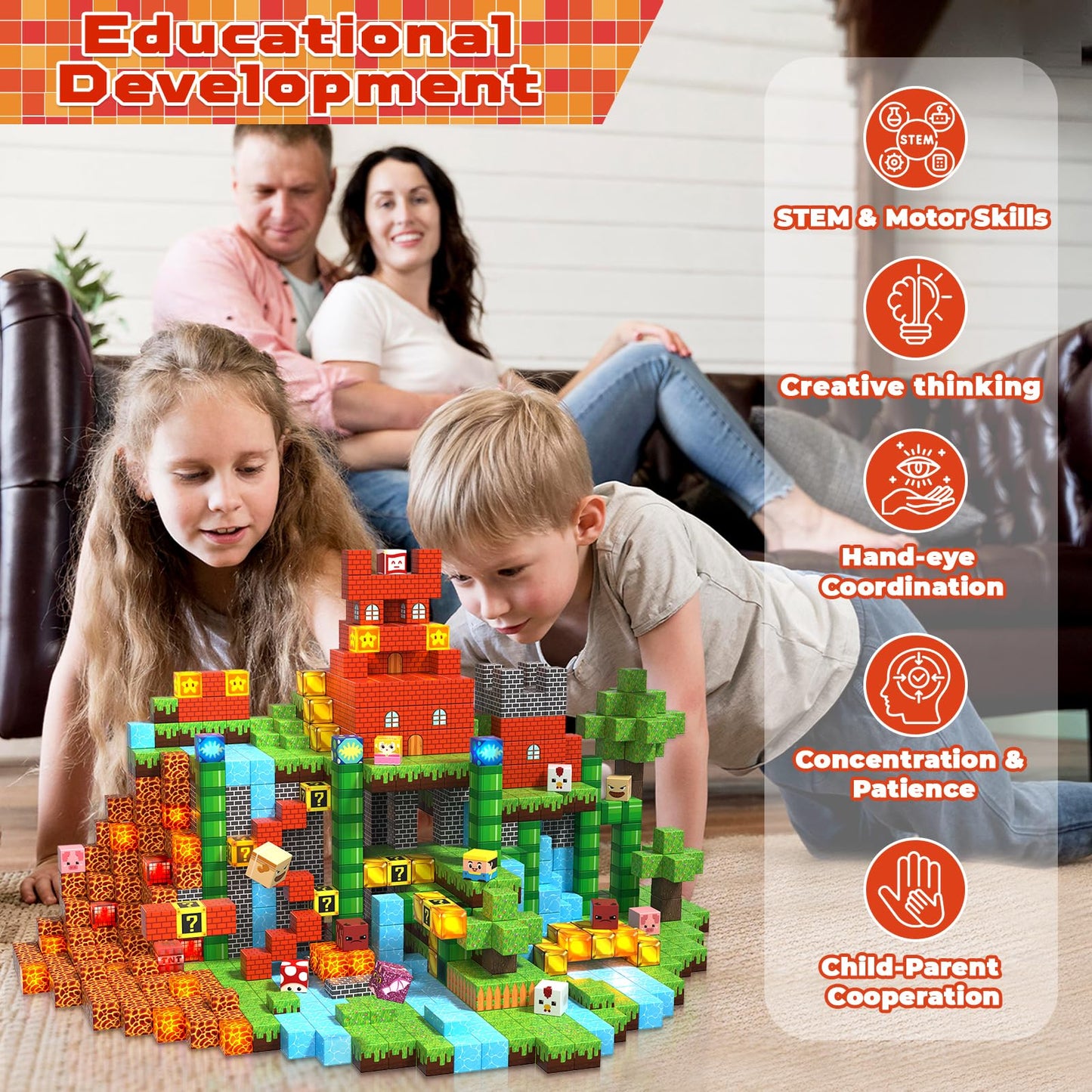 Magnetic Blocks with Light Blocks - 200PCS Magnetic Blocks for Kids Ages 4 5 6 7 8+, Magnetic Building Blocks, STEM Montessori Sensory Toys for Kids, Birthday Gifts for 8-12 Years Old Boys Girls
