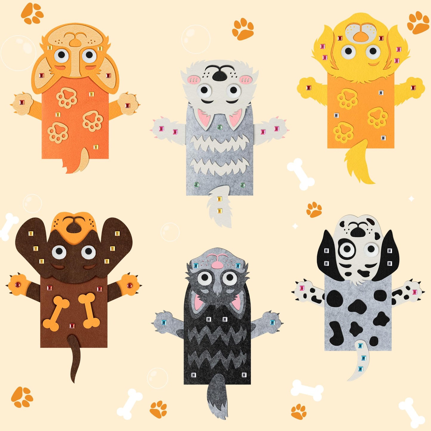 WATINC 6Pcs Hand Puppet Making Kit, Art Craft Felt Sock Puppet Toys, Creative DIY Make Your Own Pompoms Wiggle Googly Eyes Storytelling Role Play Party Supplies Gift for Girls Boys (Dog A)