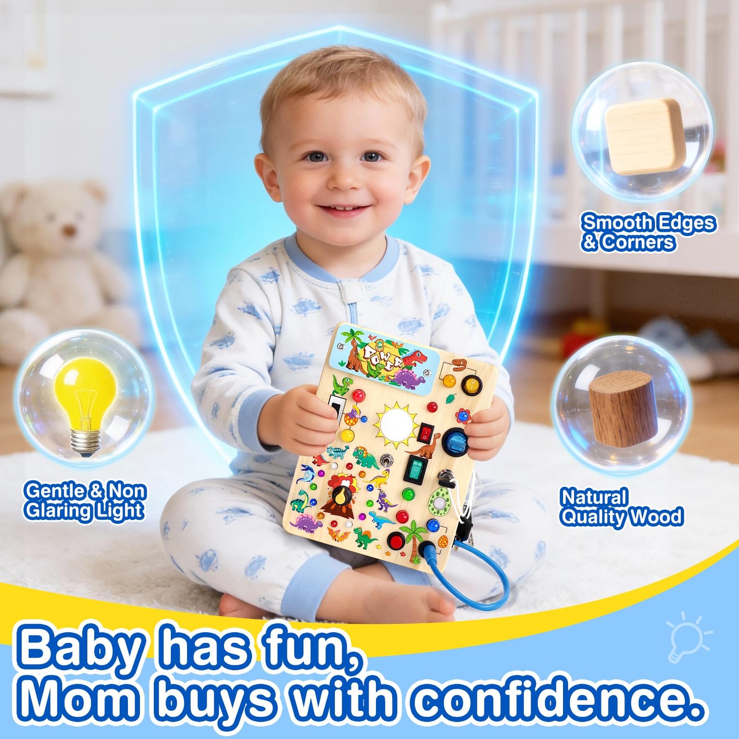 Grarain Busy Board for Toddlers - Montessori Educational Toy for 1-3 Year Old Boys & Girls | Travel-Friendly Sensory Learning Activity | Ideal for Kids with Autism(Dinosaur Busy Board)