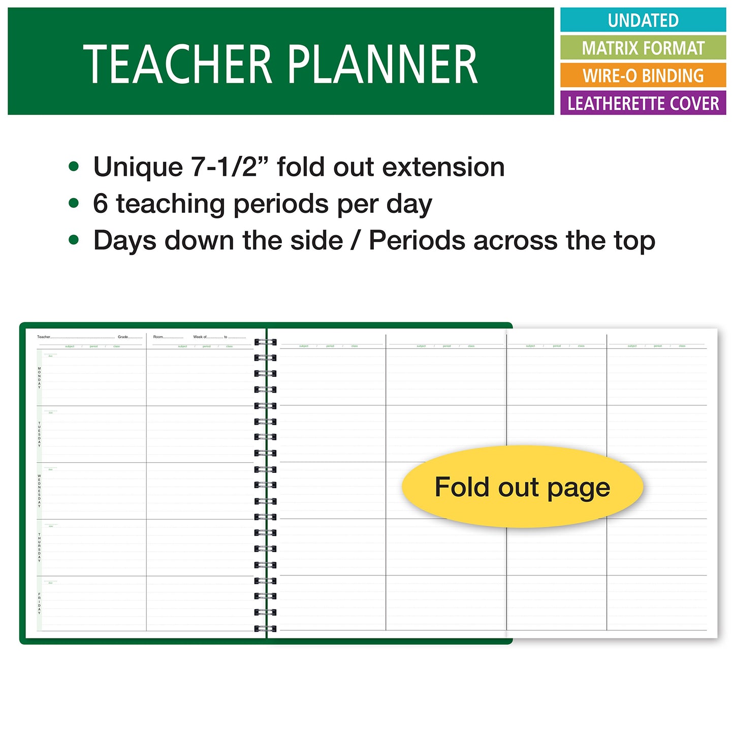 6 Period Wide Teacher Lesson Plan; Days Vertically Down The Side (6WPL)