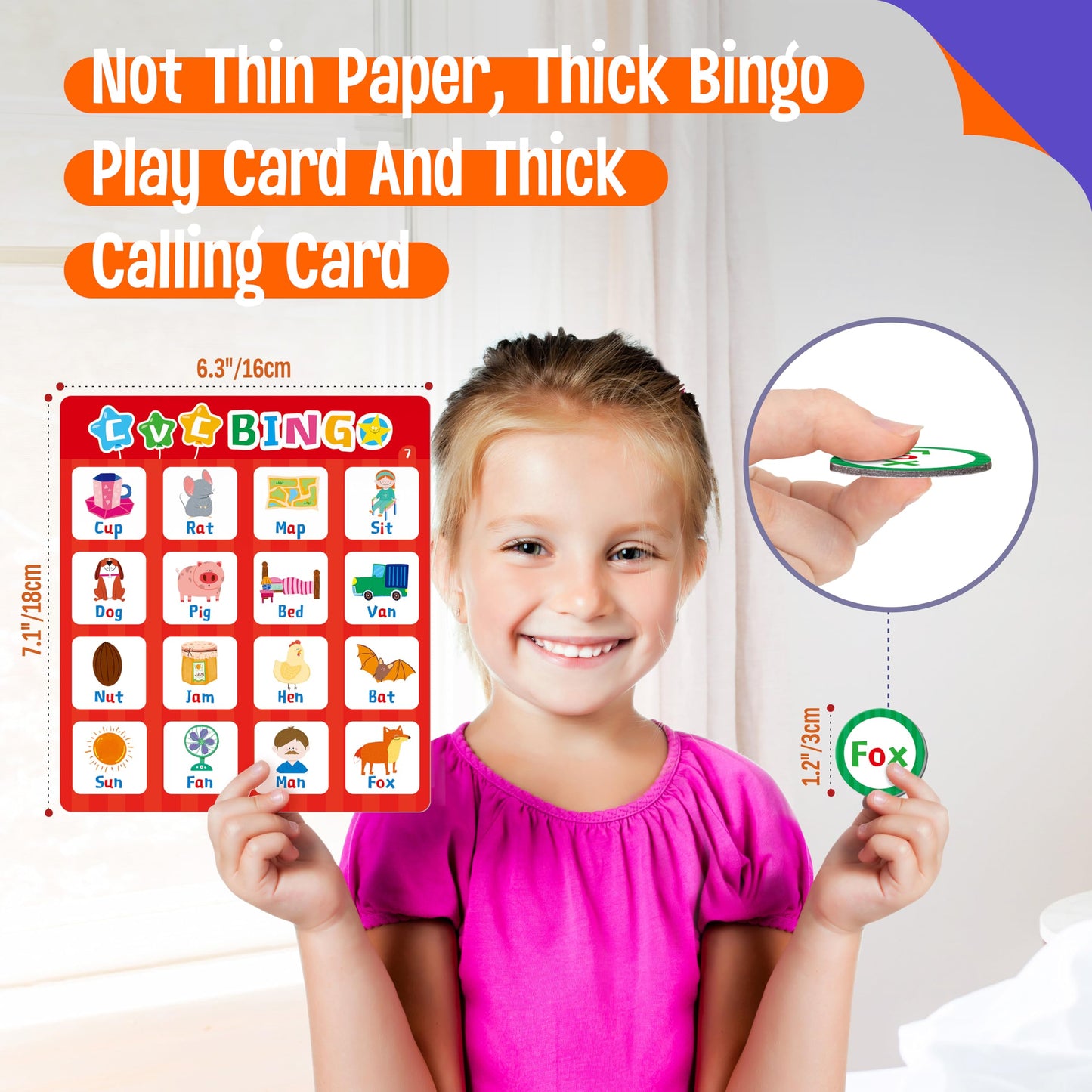 SpriteGru Alphabet & CVC Bingo Game, 12 Bingo Board ABC Letters, CVC Words Phonetic Game, Letters Phonetic Awareness Early Educational Learning Toys - Ages 4 and up, Perfect for Classroom & At Home