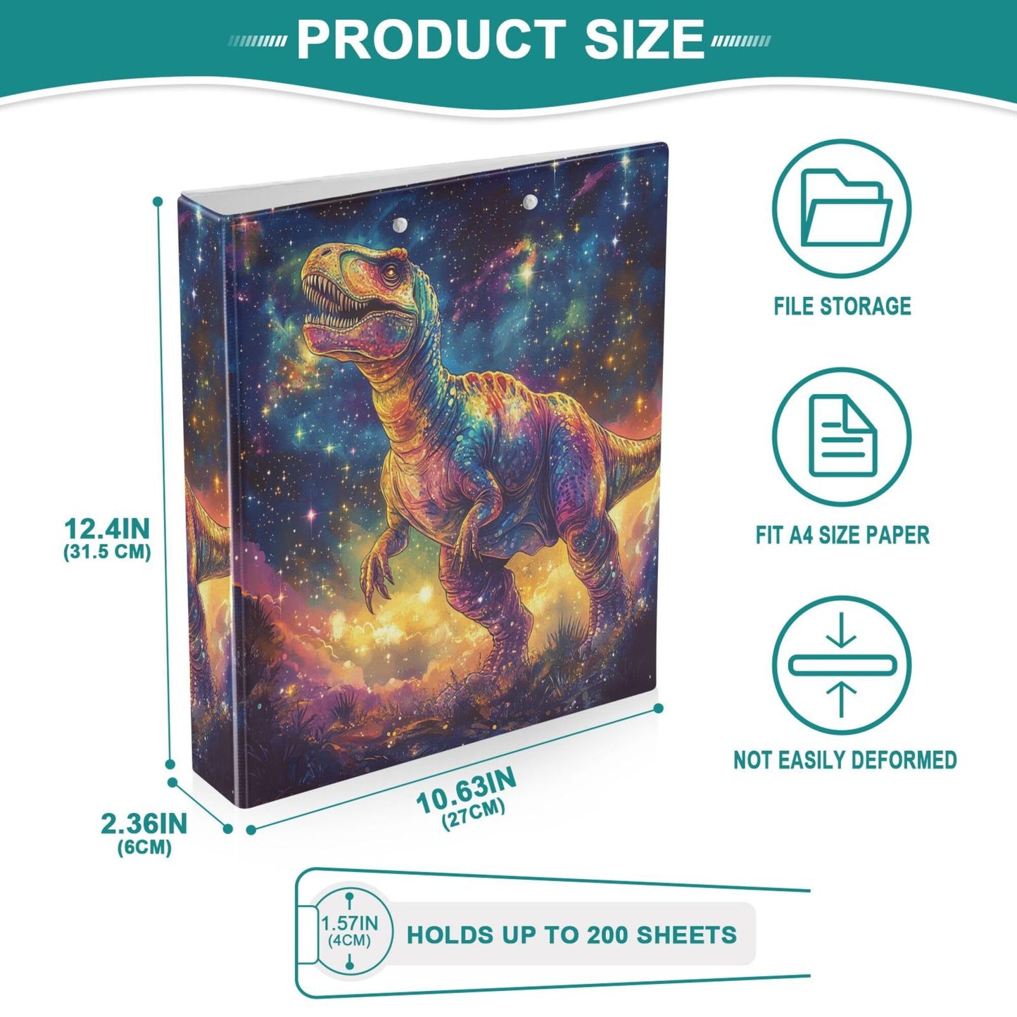 T. Rex Round Ring Binders 1.5 Galaxy Tyrannosaurus Animals 3 Ring Clipboard Binder for Office School Work Supplies File Folder 200 Sheet Capacity Easy Open