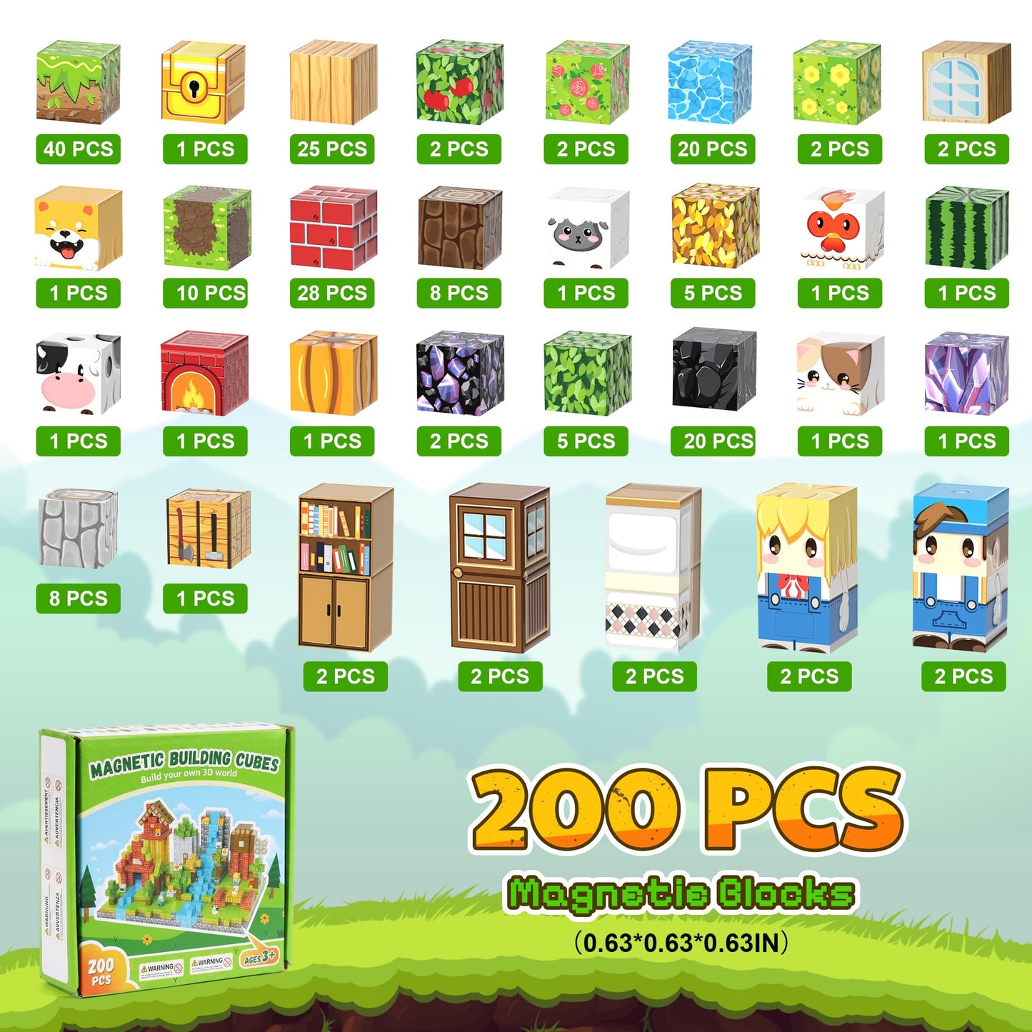 Fitrobust 100PCS Magnetic Blocks, Magnetic Building Blocks, 0.78in Magnetic Building, STEM Game Stacking Toys for Kids, Birthday Gifts for Boys and Girls Age 3+ Years Old
