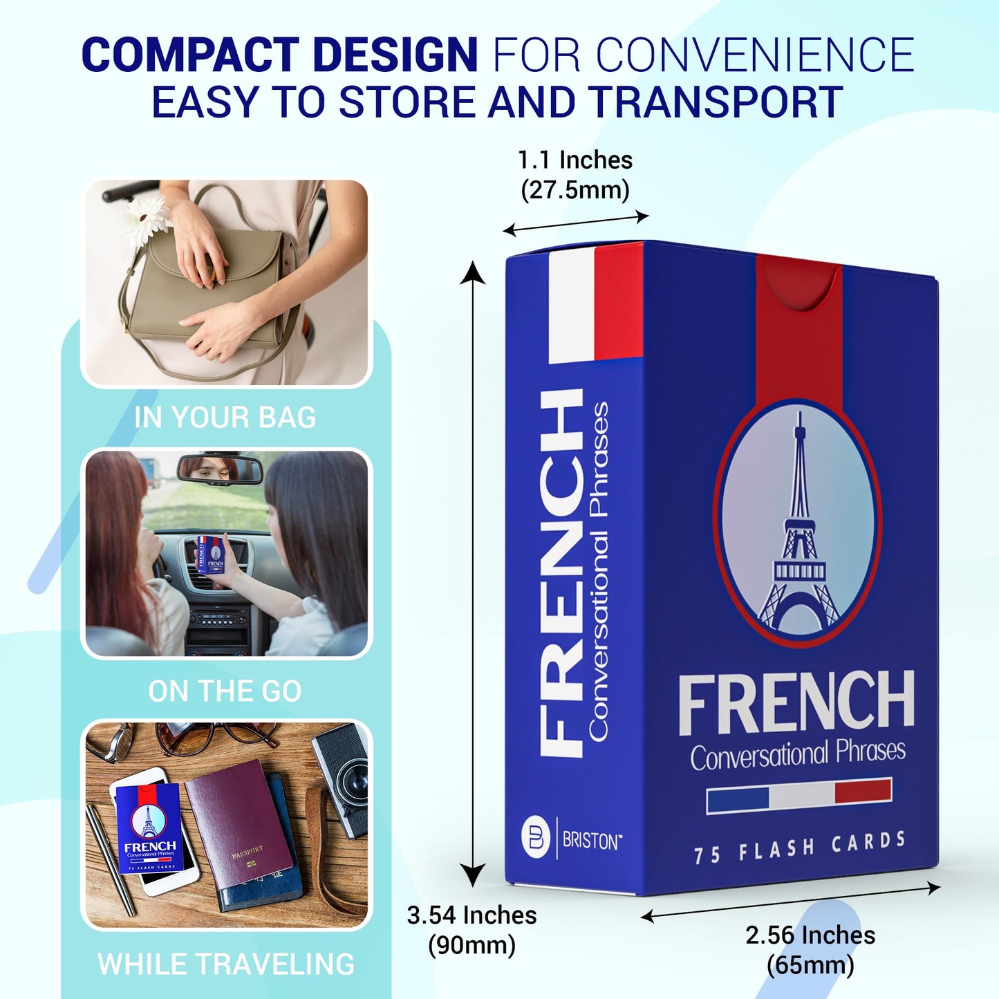 French Conversational Phrases Flash Cards – 75 Everyday Sayings with Audio & Pronunciation Guide – Language Learning Tool for Students, Travelers & Adults – Briston French Edition