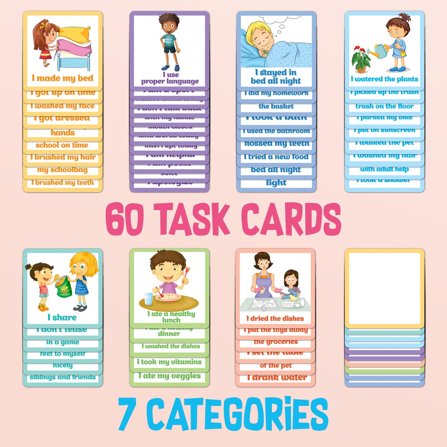 Kids Responsibility Chart Board with Magnets, 63 Chores, Potty Train Tasks, Multiple Children (Pocket)