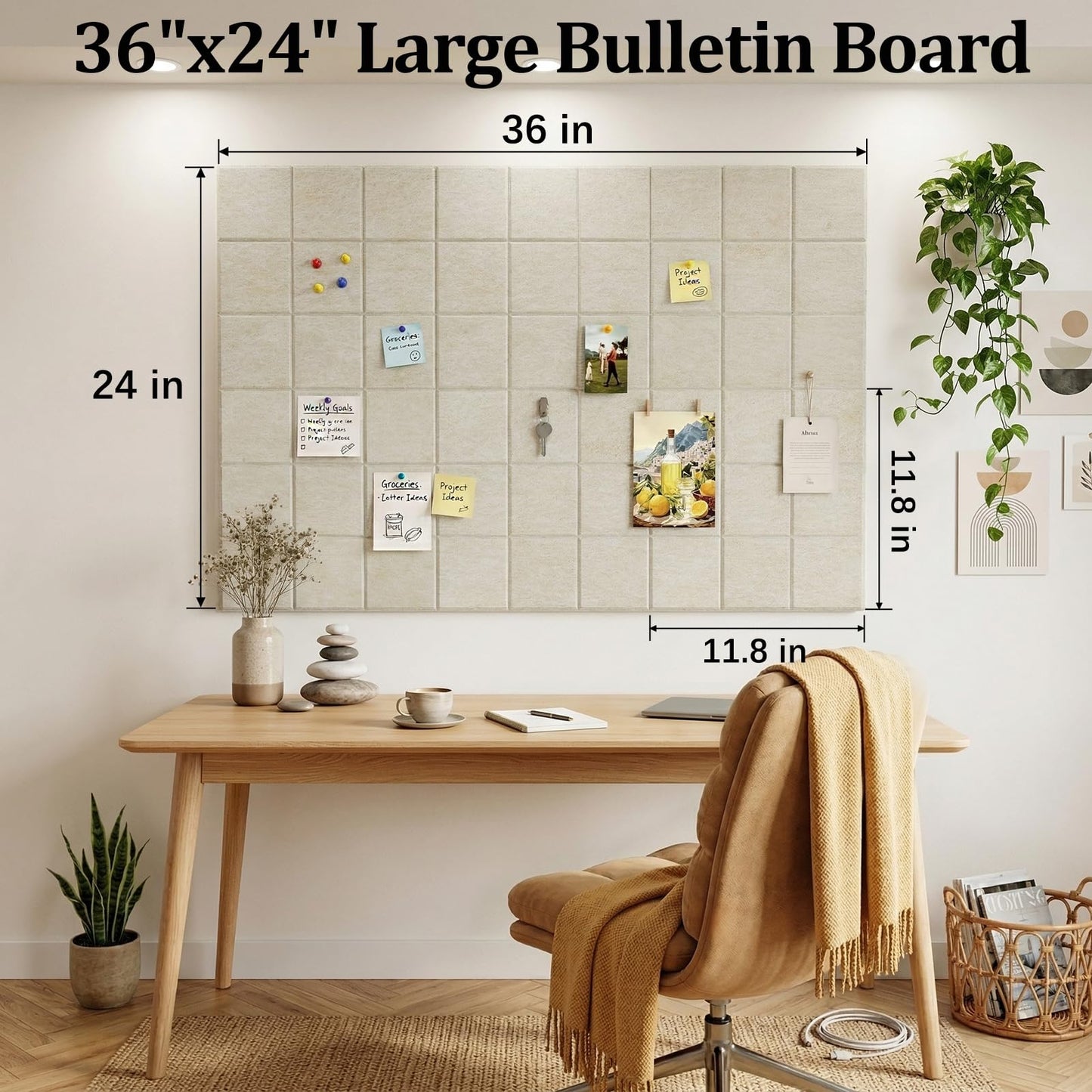Large Felt Bulletin Board for Walls: 6-Pack Black Cork Board Alternative 11.8x11.8 Inch Peel and Stick Pin Board Wall Decor for Home Organization, Office Memo Board, Self-Adhesive Wall Tiles