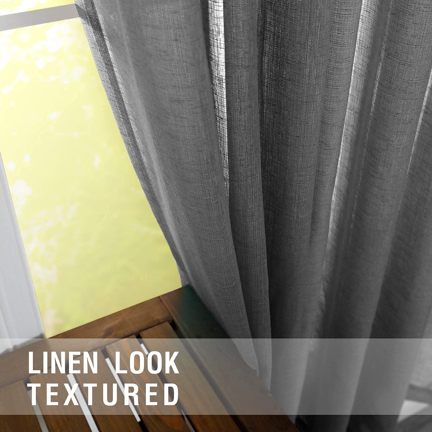 Charcoal Grey Linen Look Sheer Curtains 63 Inch Length for Kitchen 2 Pack Rod Pocket Breathable Airy Gray Curtains for Bathroom Window Laundry Canopy Sitting Room Reading 52x63 Inches Long Dark Grey
