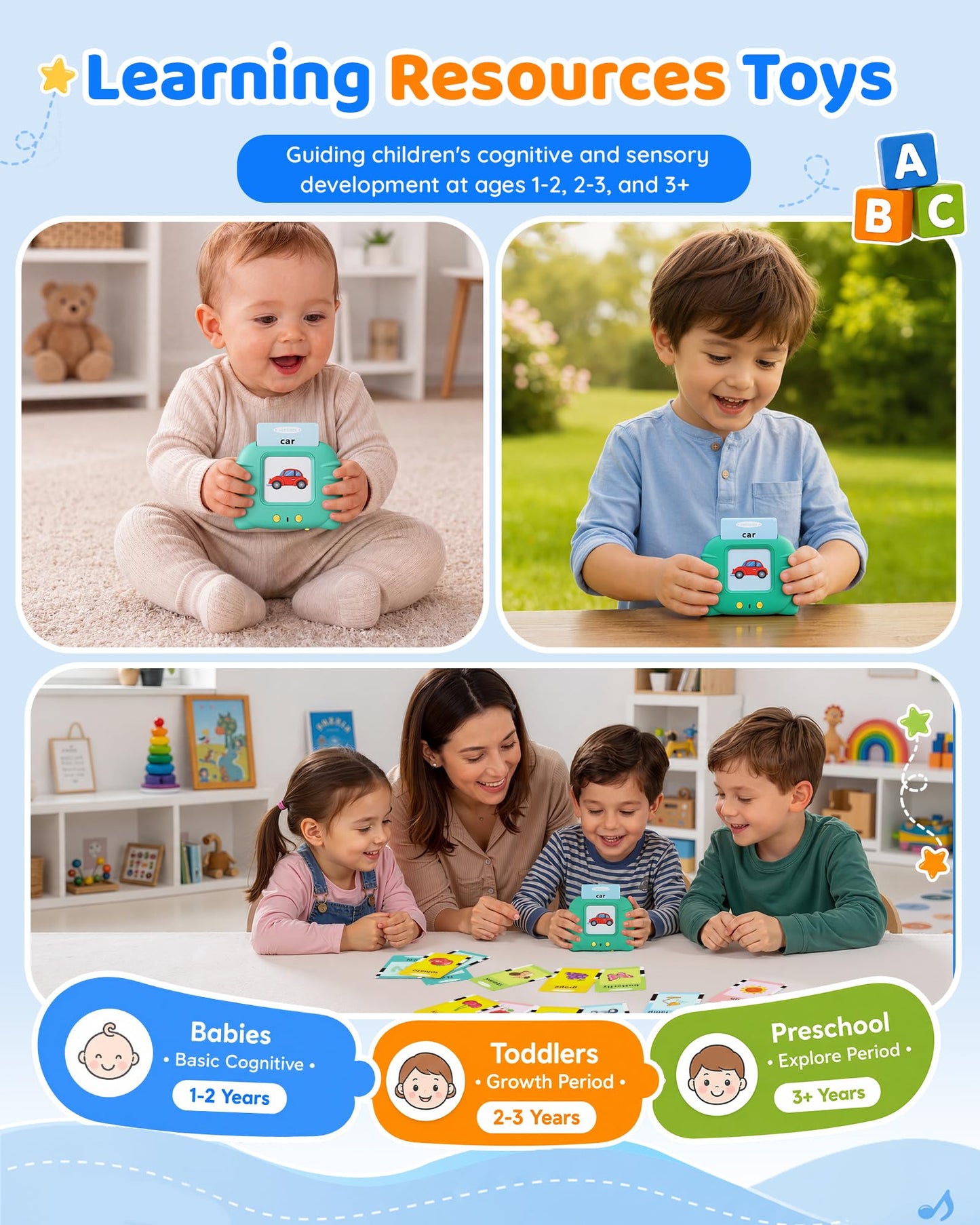 Aullsaty Talking Flash Cards for Toddlers 1-3, Upgraded 248 Sight Words Montessori Speech Therapy Toy, Autism Sensory Educational Learning Toys, Birthday Gifts for Boys Girls (Green)
