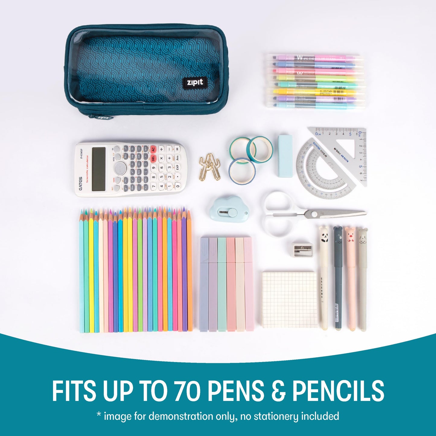 ZIPIT Half & Half Pencil Case, 3 Compartment Zipper Pouch for School, Stationery Bag for Teen Girls Boys and Adults, Teal