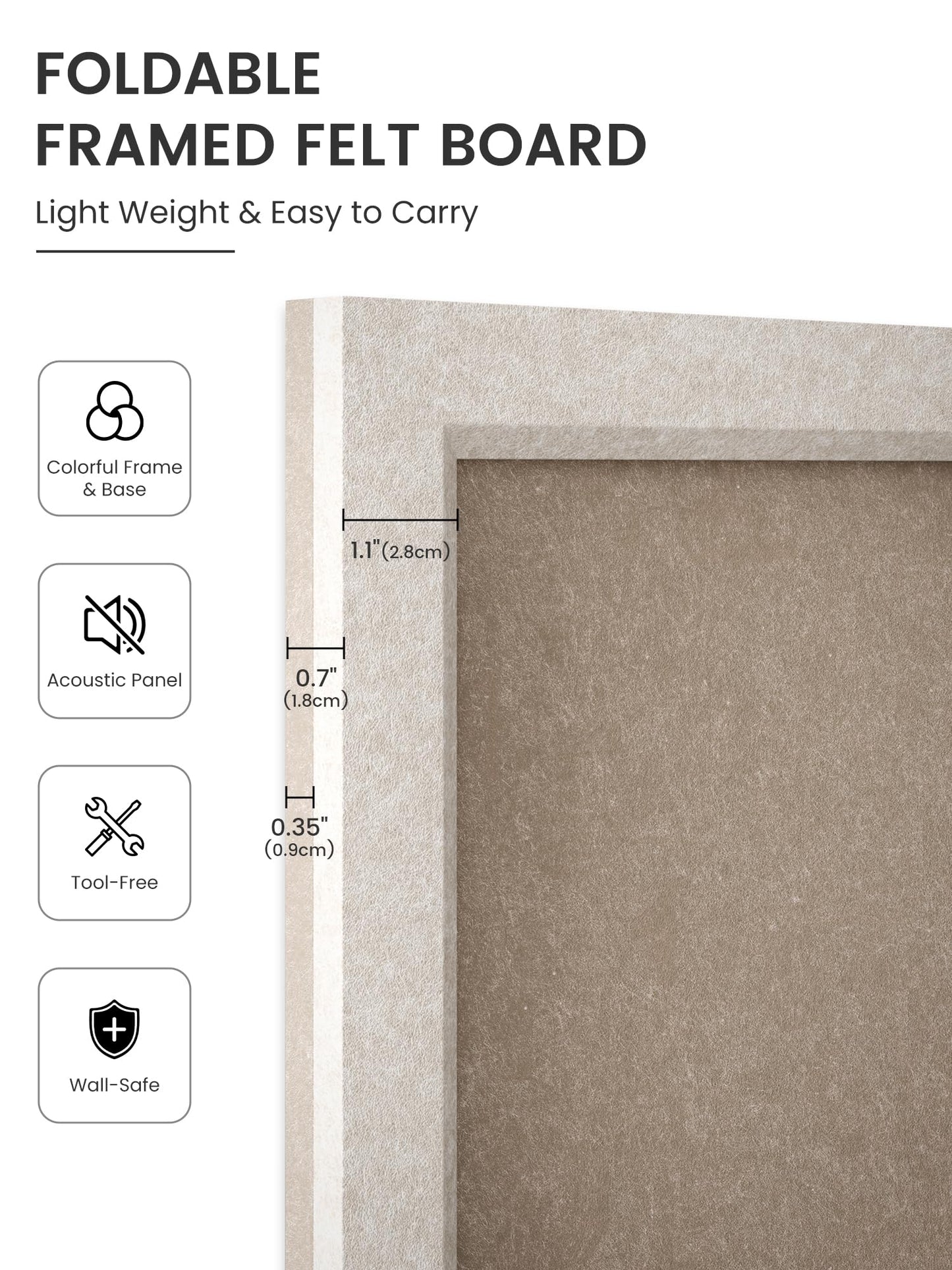 Fluxynara Bulletin Board with Oatmeal Frame, 23.6" x 17.5" Cork Board Alternative with 12 Safe Removable Adhesive Tabs, Foldable Felt Pin Board for Home Office, Classroom—Deep Camel