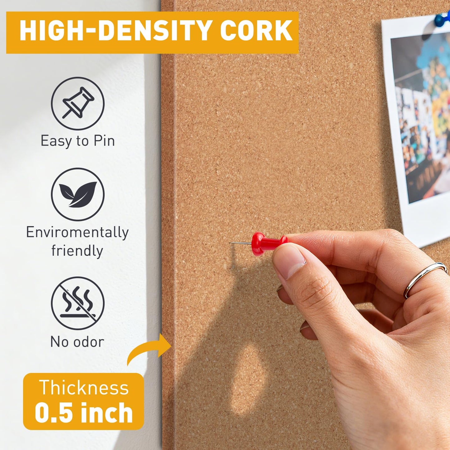 QUEENLINK Cork Board for Wall, 36"x24", 6-Pack Cork Tiles with Removable Adhesive Tabs, Square Bulletin Board Pin Board Tack Board for Home Office Classroom, 60 Push Pins
