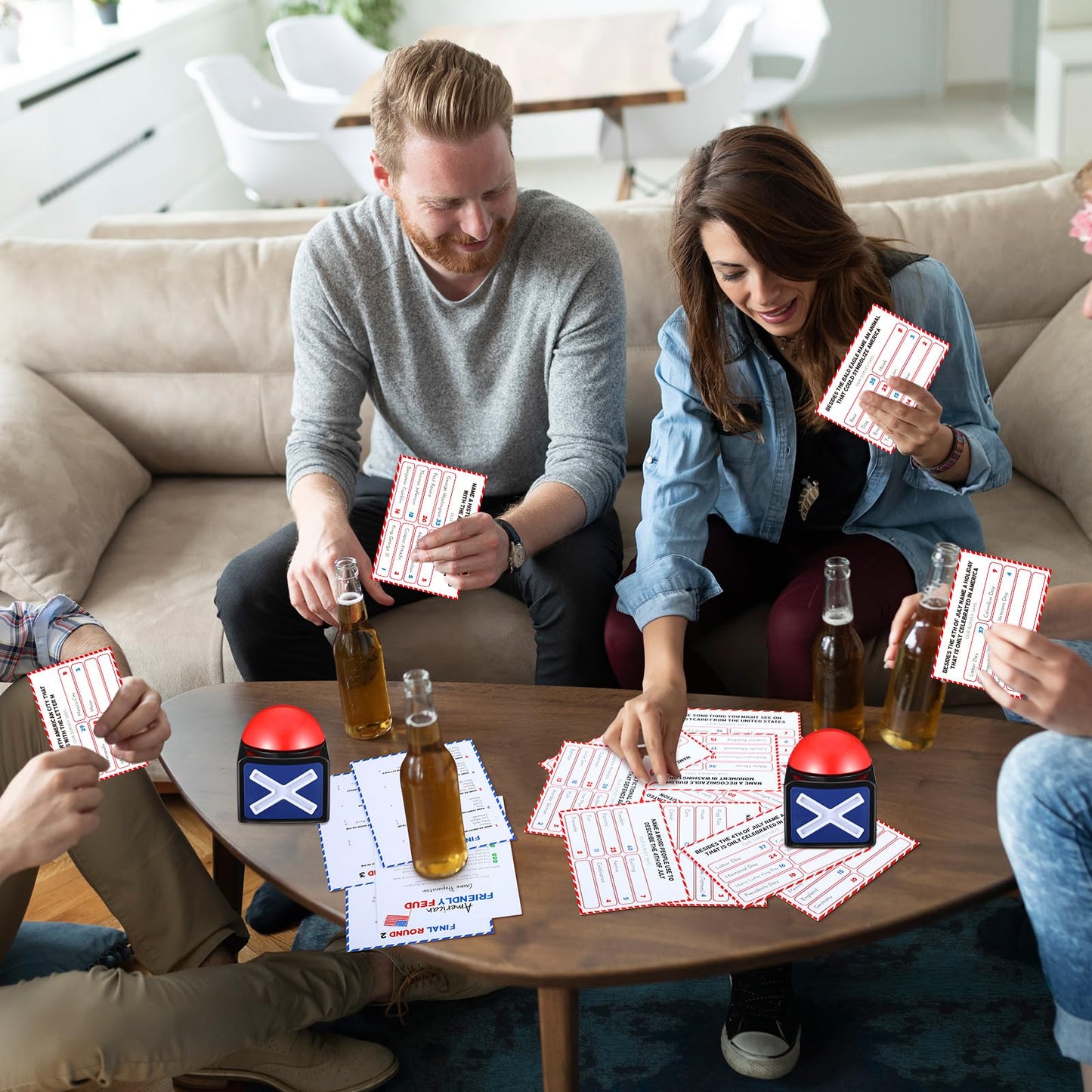 Syhood 4th of July Friendly Feud Game with Answer Buzzer, Patriotic Independence Day Feud Party Game, Fun Family Trivia Quiz Night for Party, Adults, Office, Classroom, Large Group and Team Building