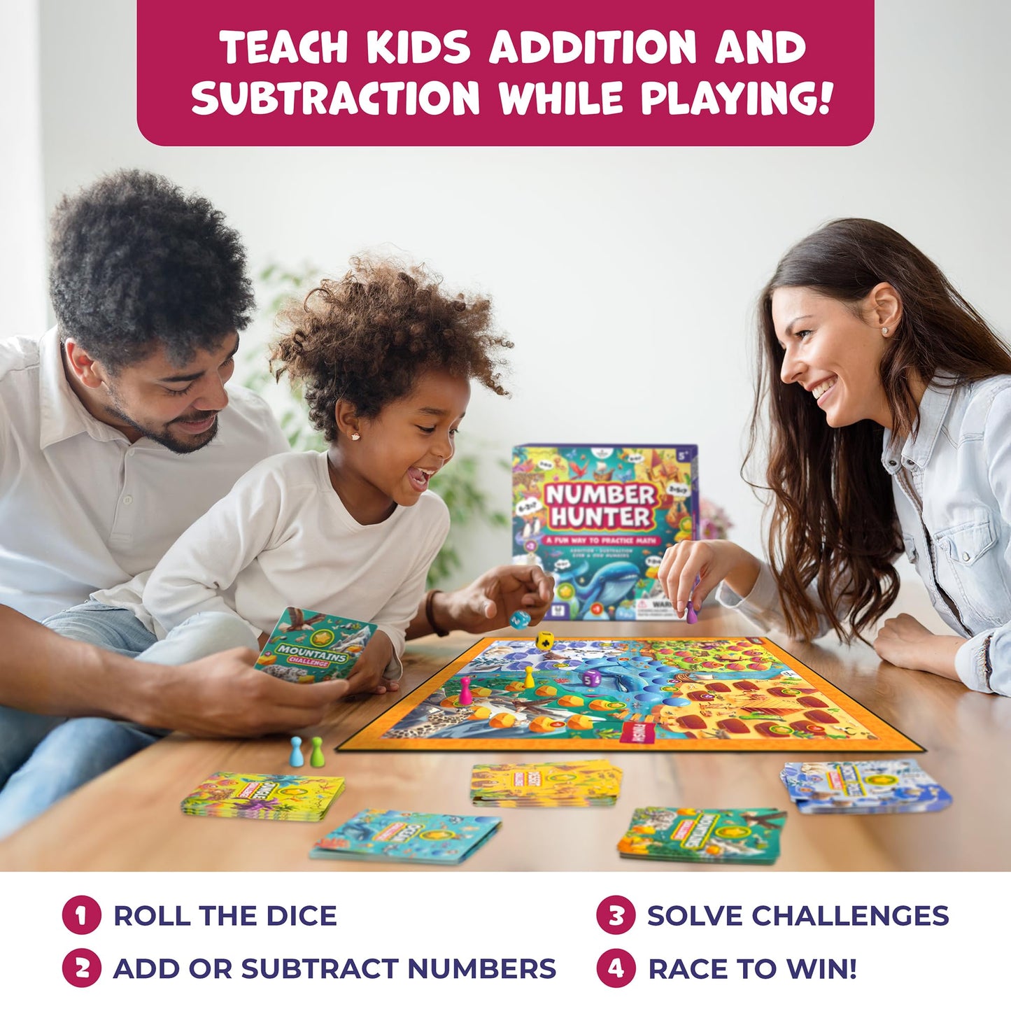 Clever Fox Play Number Hunter Math Board Game – Addition & Subtraction Math Game for Kids 5-7 Year Old – Fun Educational STEM Toy for 5+ Year Old, Kindergarten, 1st-3rd Grade, Homeschool & Family