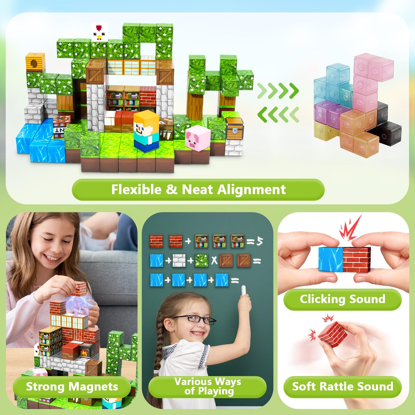 MUUHU 150PCS Magnetic Blocks - 0.8" Magnetic Building Blocks for Kids, STEM Toys, Educational Magnet Blocks, Magnetic Cubes Tiles, Christmas Birthday Gifts for Boys & Girls Ages 3 4 5 6 7 8 9 10