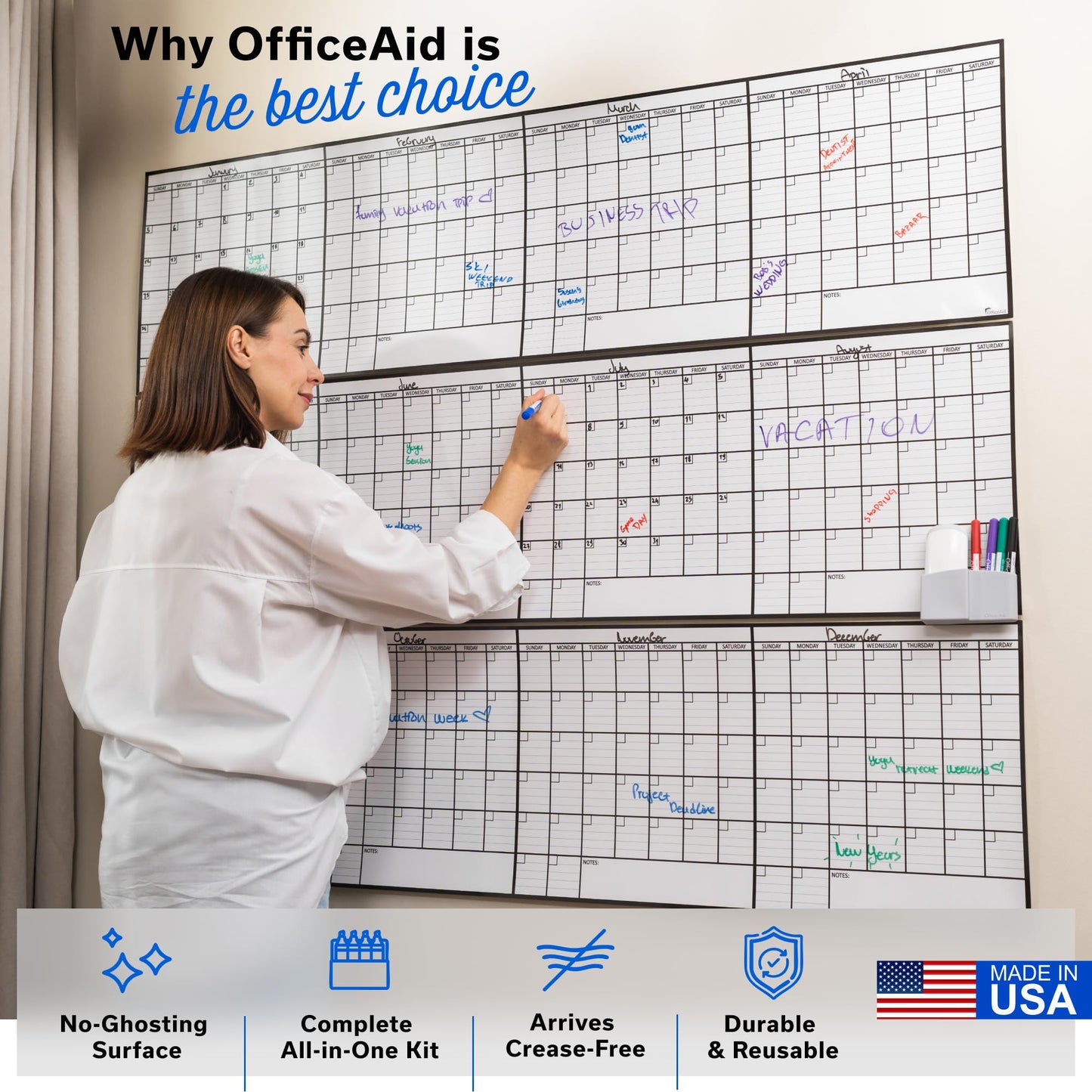 Dry Erase Year Calendar for Wall 45x55, Family Office Undated Yearly Annual Large, 12 Giant Erasable Month Wall Classroom, Rolled Whiteboard White Board, for Calendar Dry Planner Erase Reusable