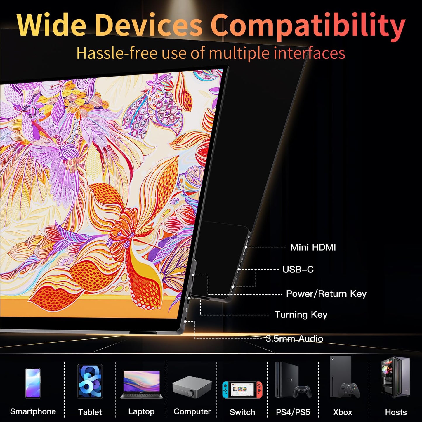 15.6''Portable Monitor for latop ,2K FHD 60HZ Laptop Monitor Screen,USB-C and HDMI Inputs, Ultra-Slim IPS Panel with HDR and Premium Smart Cover & Speakers for Laptop,PC,Phone,PS4/5,Switch,Mac,Xbox