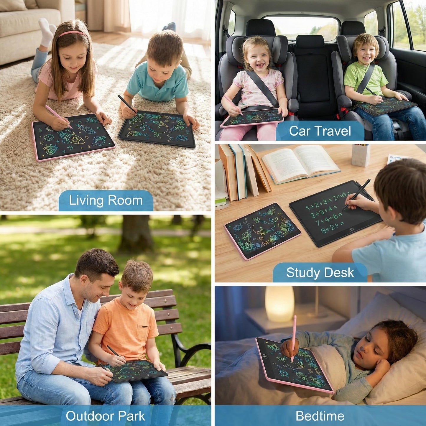 16 Inch LCD Writing Tablet for Kids 2 Pack, Large Drawing Board Doodle Pad, Colorful Screen Erasable Sketch Tablet, Travel Toys and Reusable Learning Gift for Boys Girls（Pink & Black