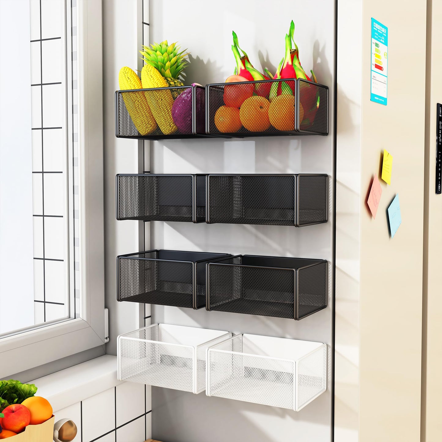 LIFEFAN Magnetic Basket Organizer Holder for Fridge Magnetic Storage Bin Box Containers for Refrigerator Whiteboard Classroom (Small, White)
