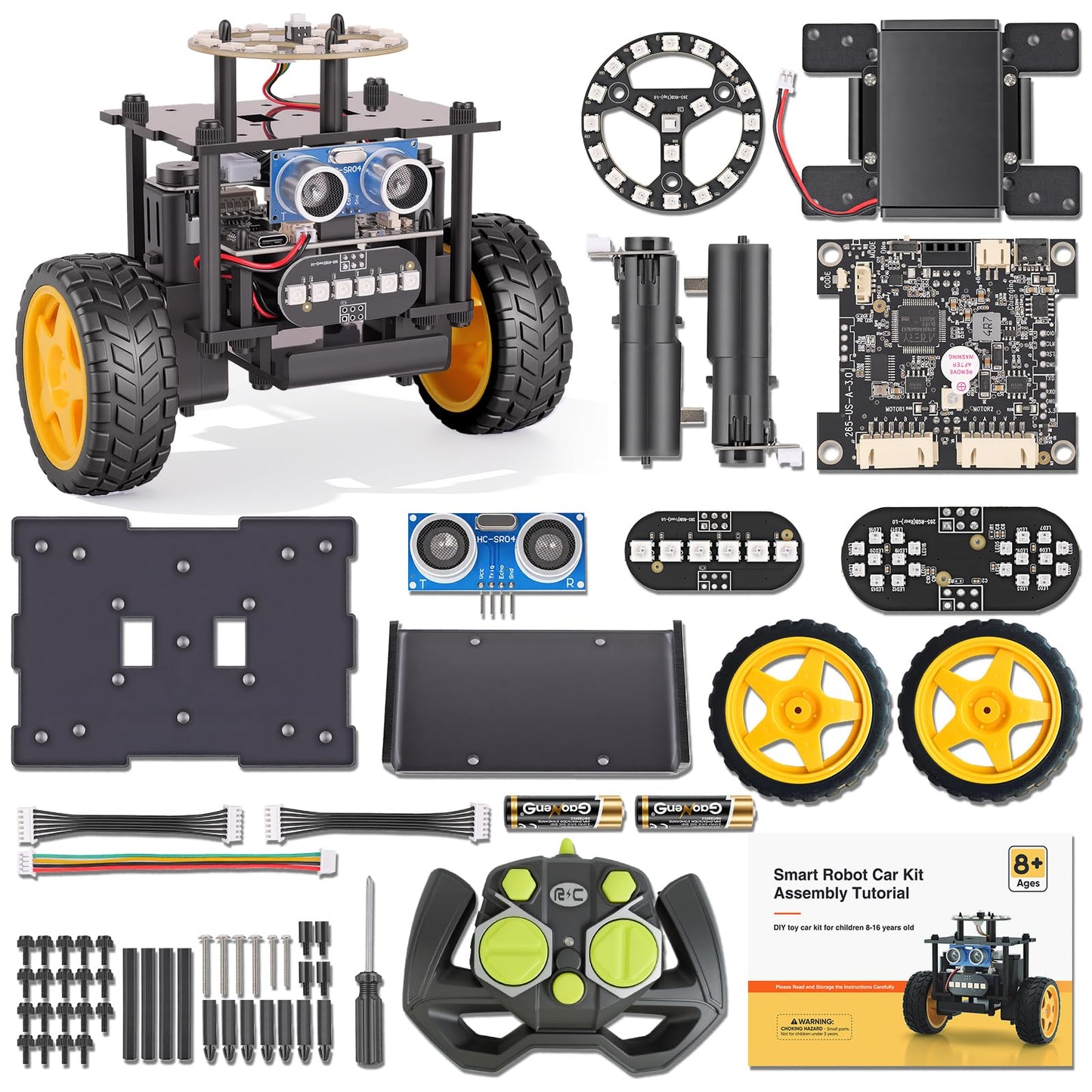 Elfew STEM Robot Car Toys for Kids 8-13, DIY Building Educational Robot Kit, 2WD Self-Balancing RC Car with Ultrasonic Obstacle Avoidance, 360° Rotation, LED Lights, Ideal Gift for Boys Girls