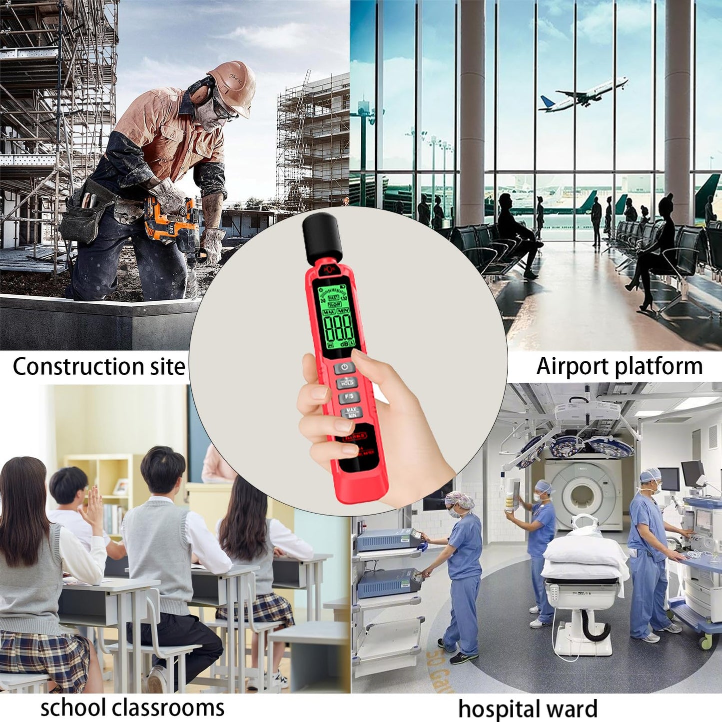 ZLLJYBLG GL81A Decibel Meter, 30-130dB Digital Sound Level Meter with A-Weighted, Fast/Slow Response, Max/Min Hold, Backlit Display, Noise Tester for Home, Work, Factory, Classroom（Red）