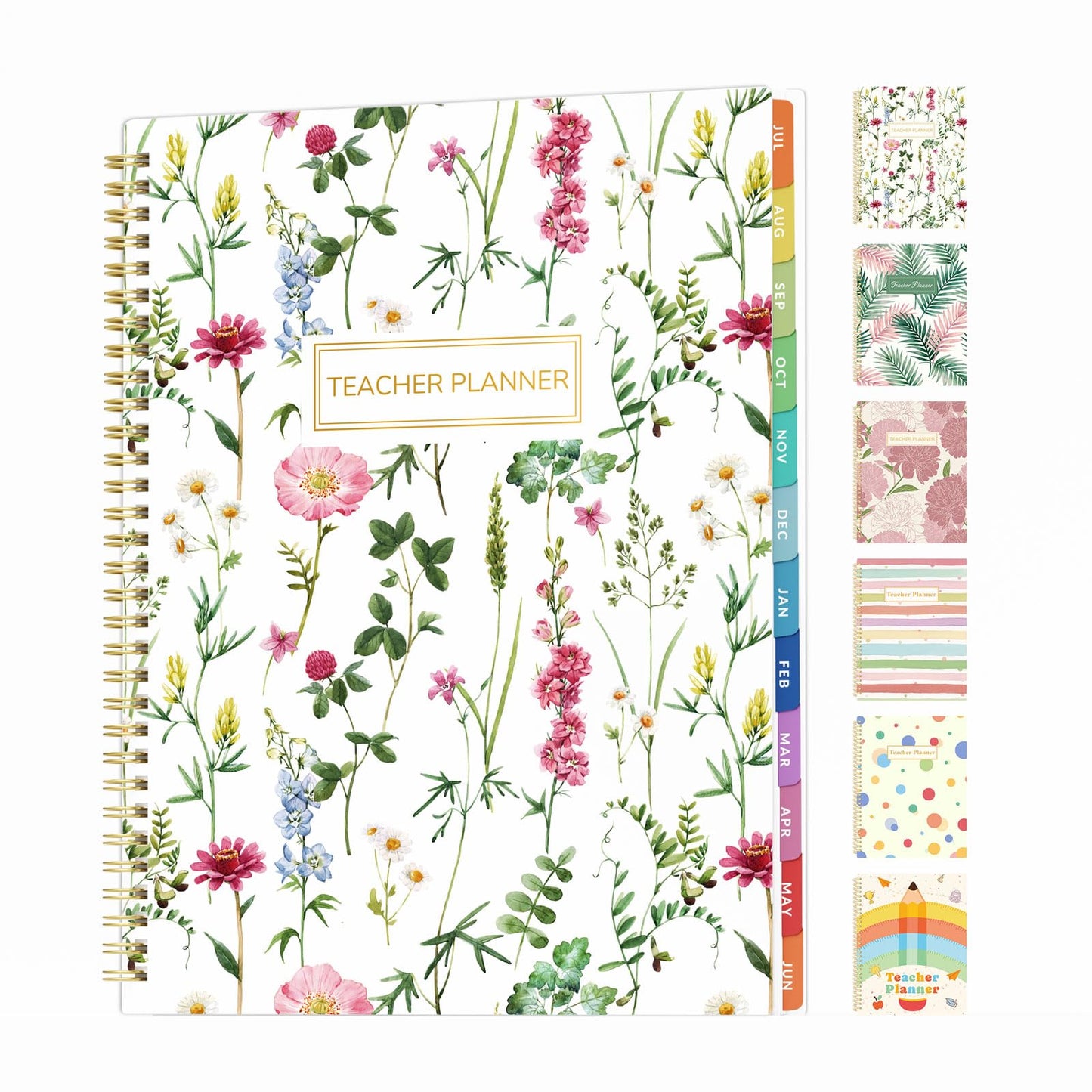 SUNEE Teacher Planner 2026-2027 Academic Year, 7 Periods Lesson Plan Book Jul 2026 - Jun 2027, 8.5"x11"Daily Weekly Monthly Organizers Horizontal Layout with Calendars, Bookmark, Tabs, Wildflowers