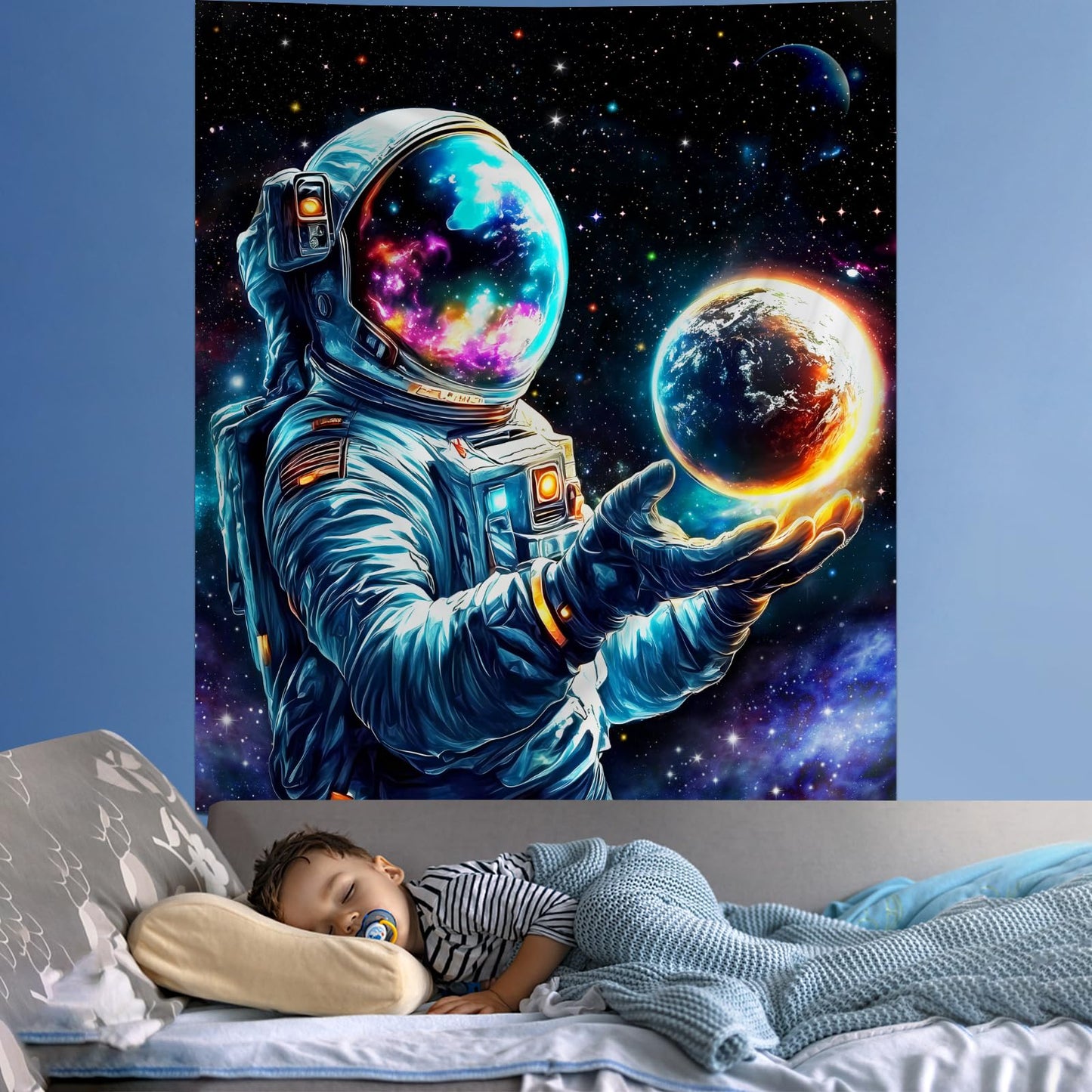 Apdidl Space Galaxy Poster Decor Tapestry for Bedroom, Astronaut Cool Planet Wall Hanging, Fantasy Outer Space Wall Tapestries Men, Funny Art Poster Aesthetic for Boys Guys Gamer Living Room 51" X 60"