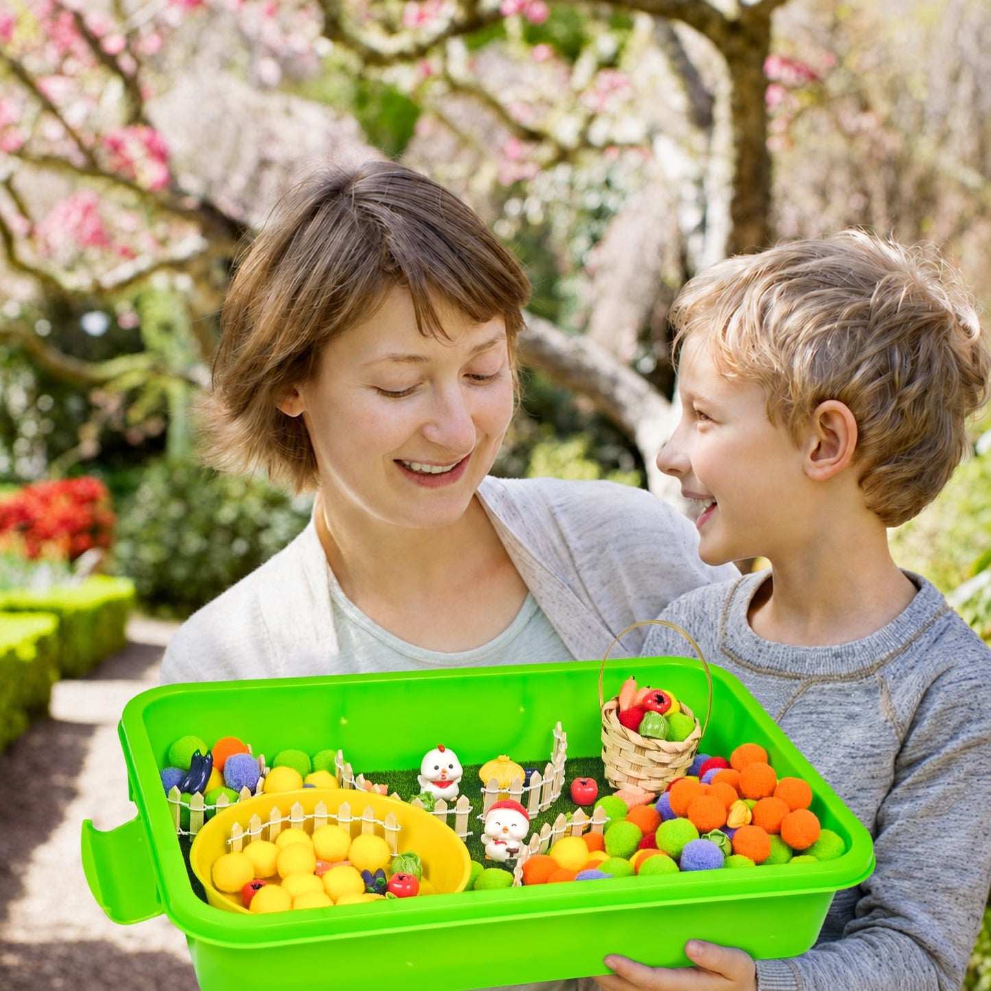 Cinrobiye 152 Pcs Vegetable Sensory Bin Fillers Set with Storage Box, Farm Vegetables, Garden Tools and Barn Accessories for Vegetable Sensory Bin, Classroom Activities, Home Projects and Scene Setup