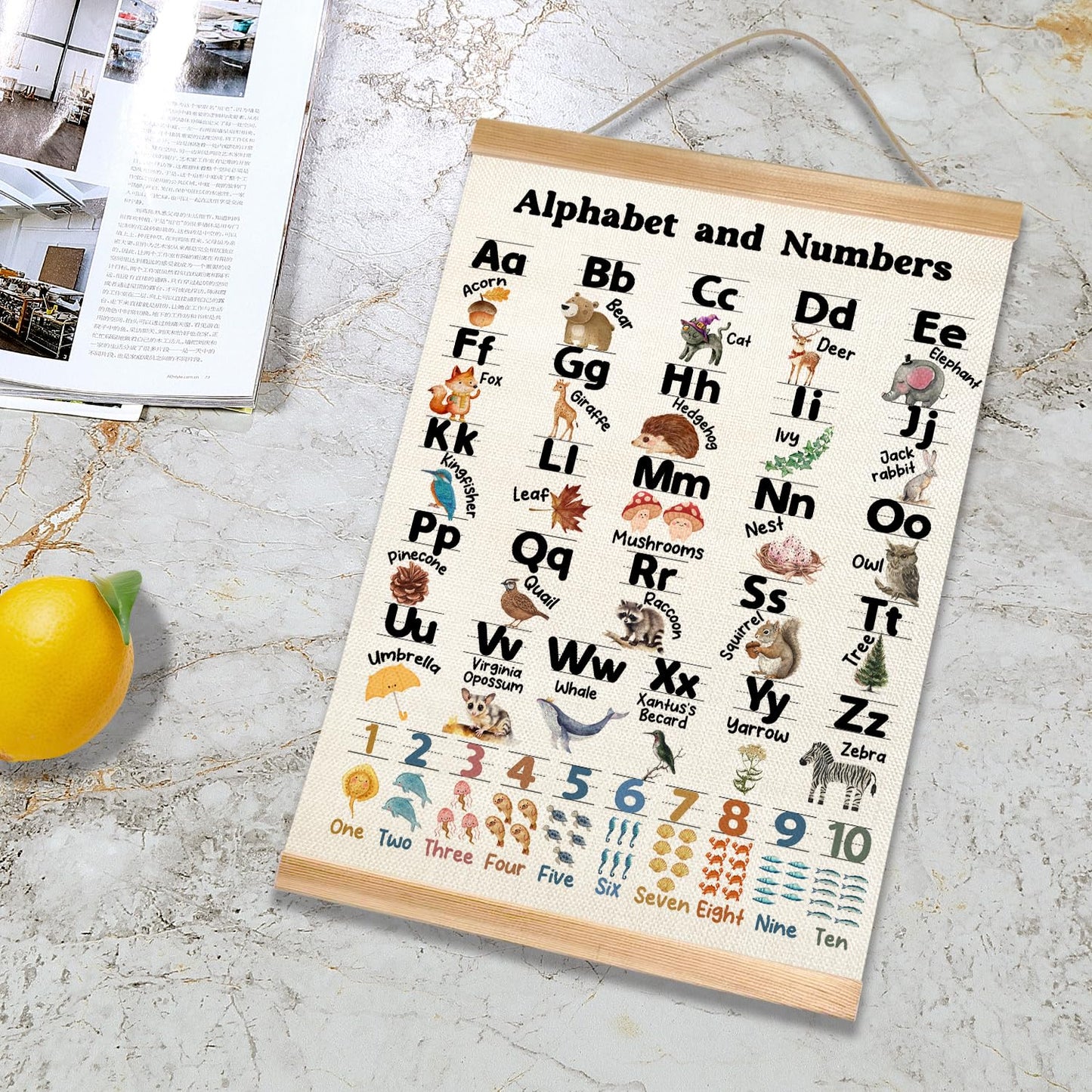 Alphabet and Numbers Educational Poster for Classroom Decor,Educational Wall Art Decor for Toddlers 1-6,Toddler Learning Poster for Ages 3-5 for Nursery Playroom,Classroom Must Haves 14x18.5Inch(1, Beige)