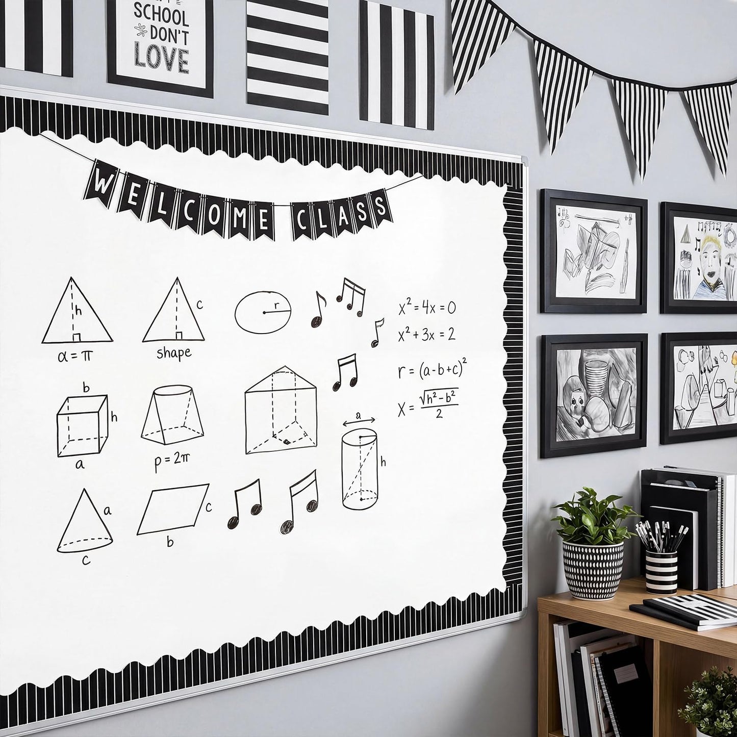 Tenceur 48 ft x 2.76 Inch Magnetic Borders for Whiteboard Decoration, White Vertical Stripes Magnetic Bulletin Board Border Set for Summer Classroom Office Chalkboard Poster Board Decor