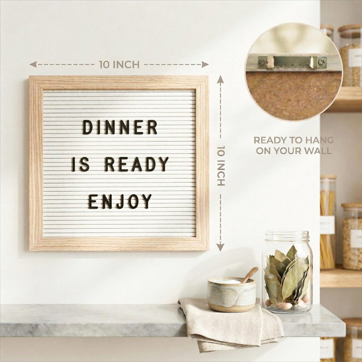 C CRYSTAL LEMON White Felt Letter Board 10x10 Inch with 336 Letters, Numbers & Symbols, Wood Frame Message Board with Easel Stand & Wall Hanger for Home, Office, Classroom & Announcements