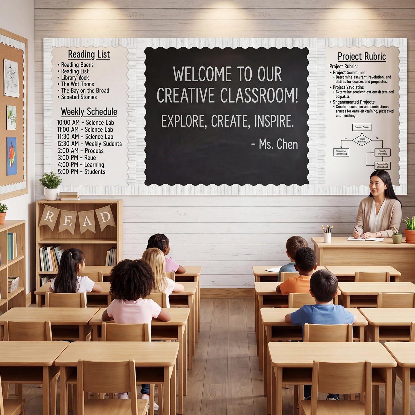 Tenceur 120 Feet Bulletin Board Borders Wooden Pattern Straight Rolled Border Trim Wood Straight for Classroom Schools Office Decoration(White)