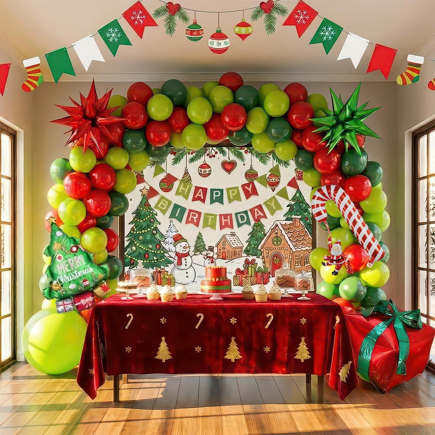 yeewaka Christmas Balloon Garland Arch Kit130+pcs Xmas Red Green Balloons with candy cane Christmas tree gift box Balloons for Kids Grinchmas Party Naughty Christmas Birthday Decorations